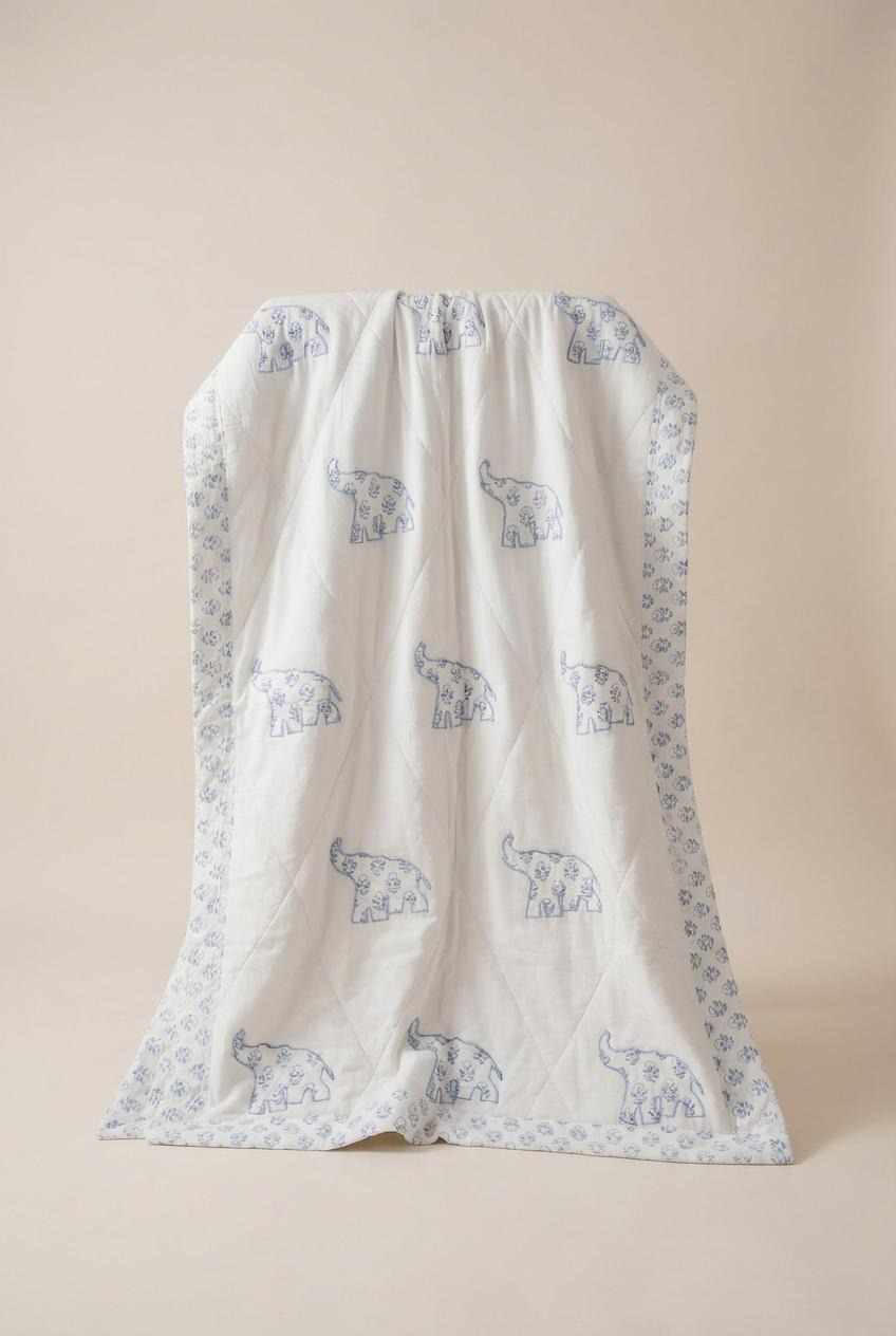 Blue Elephant Cot Quilt
