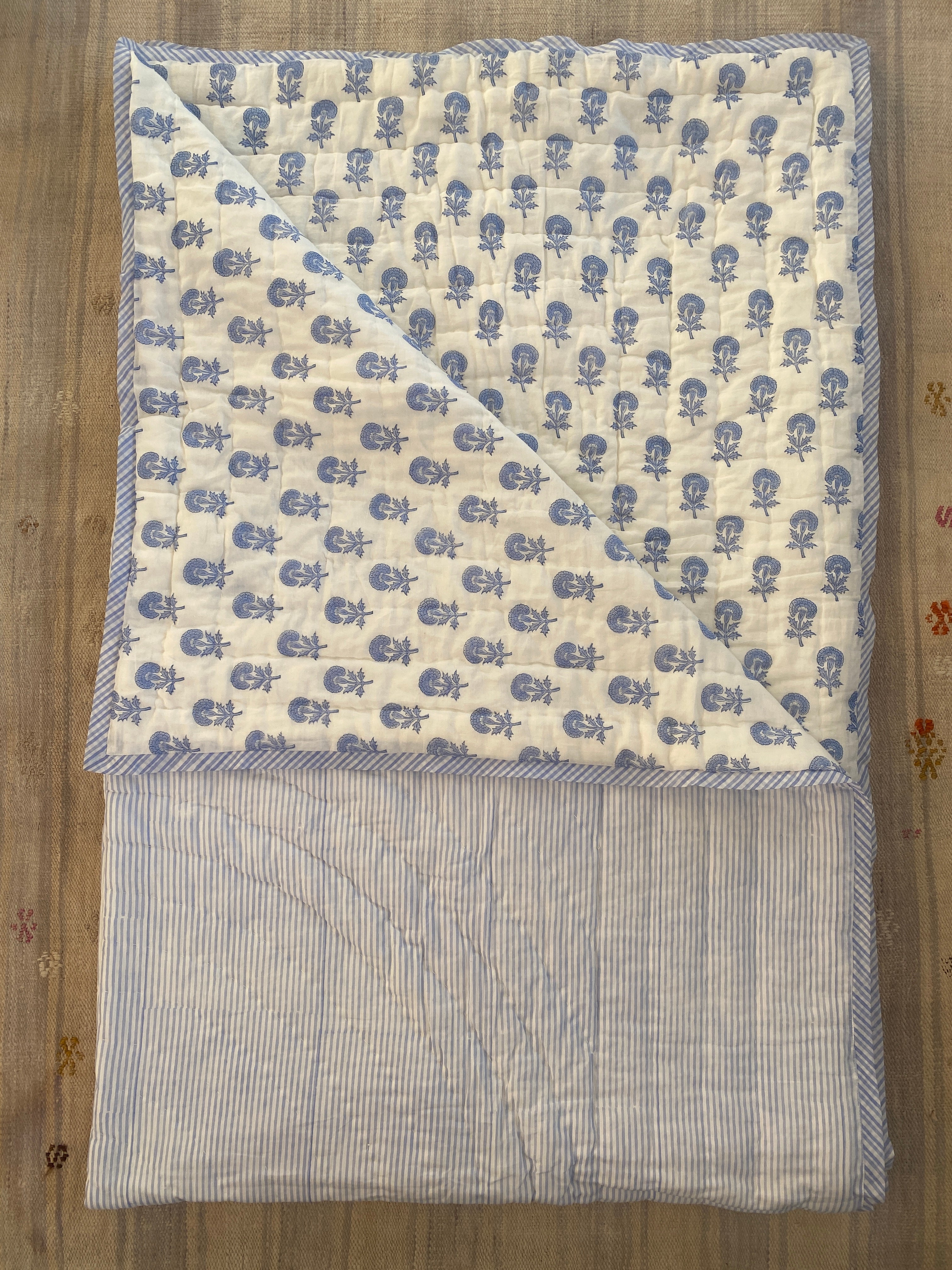 Blue Butti and Stripe Toddler Quilt