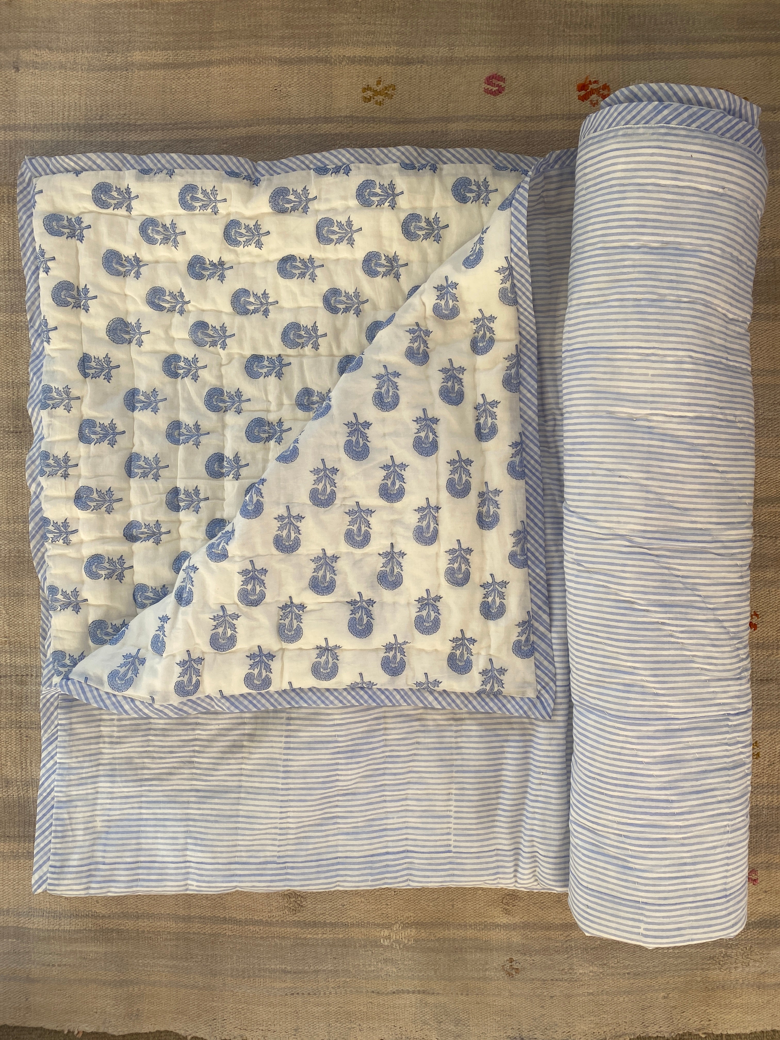 Blue Butti and Stripe Toddler Quilt