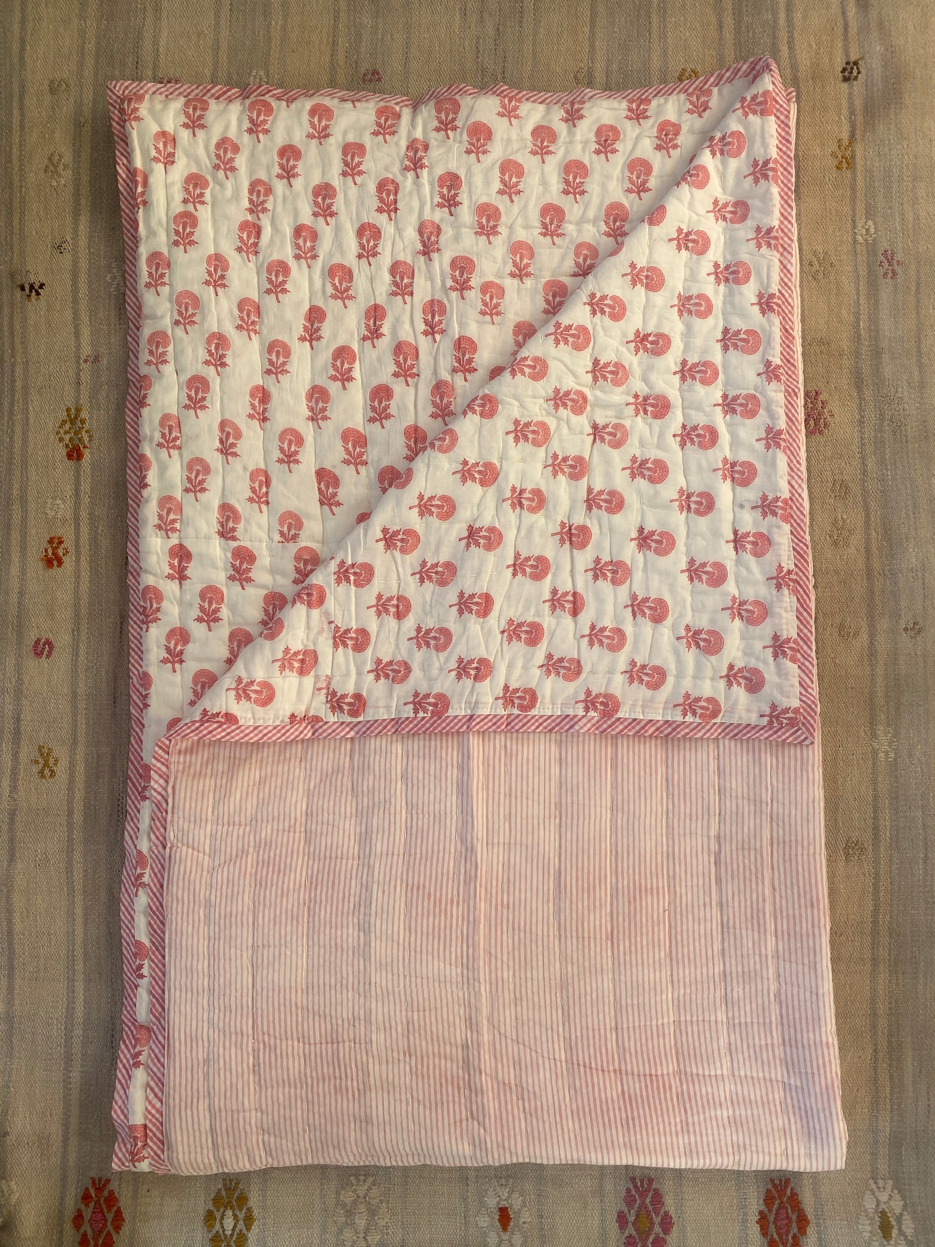 Pink Butti and Stripe Toddler Quilt