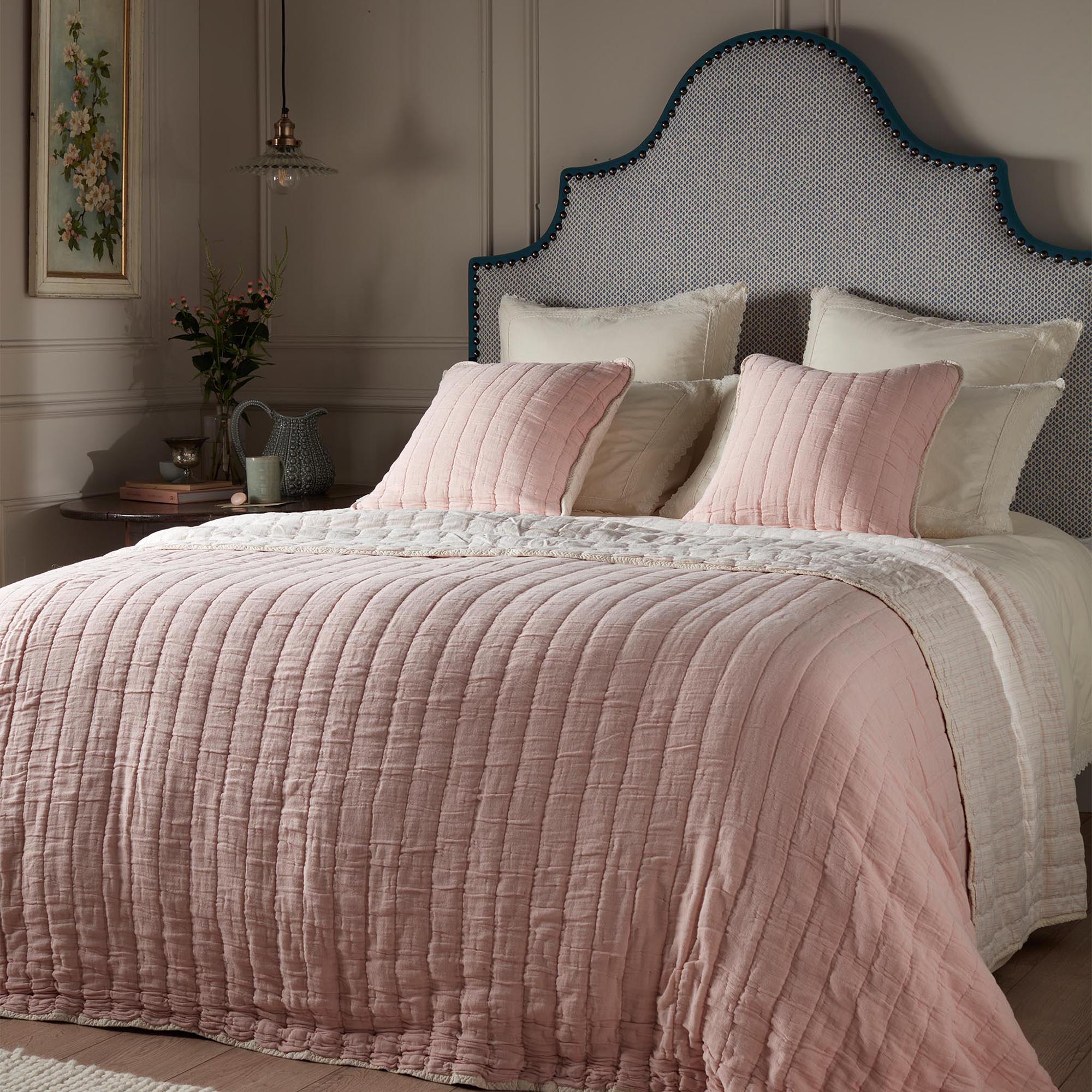 Blush Pink Vivienne 100% Cotton Quilted Throw
