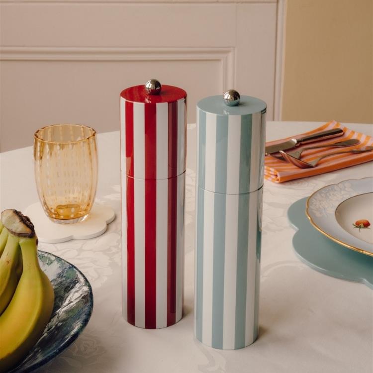 Striped Column Salt or Pepper Mill | Burgundy & White