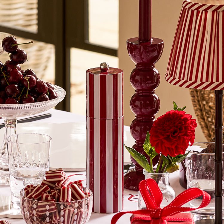Striped Column Salt or Pepper Mill | Burgundy & White