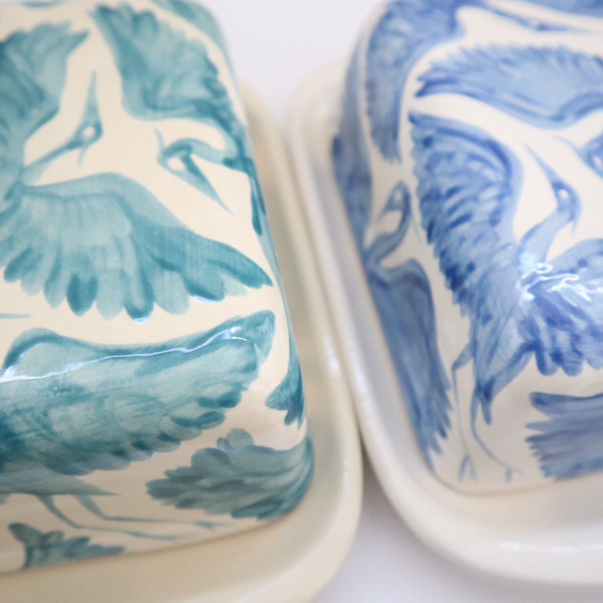 Herons Hand Painted Butter Dish - Teal