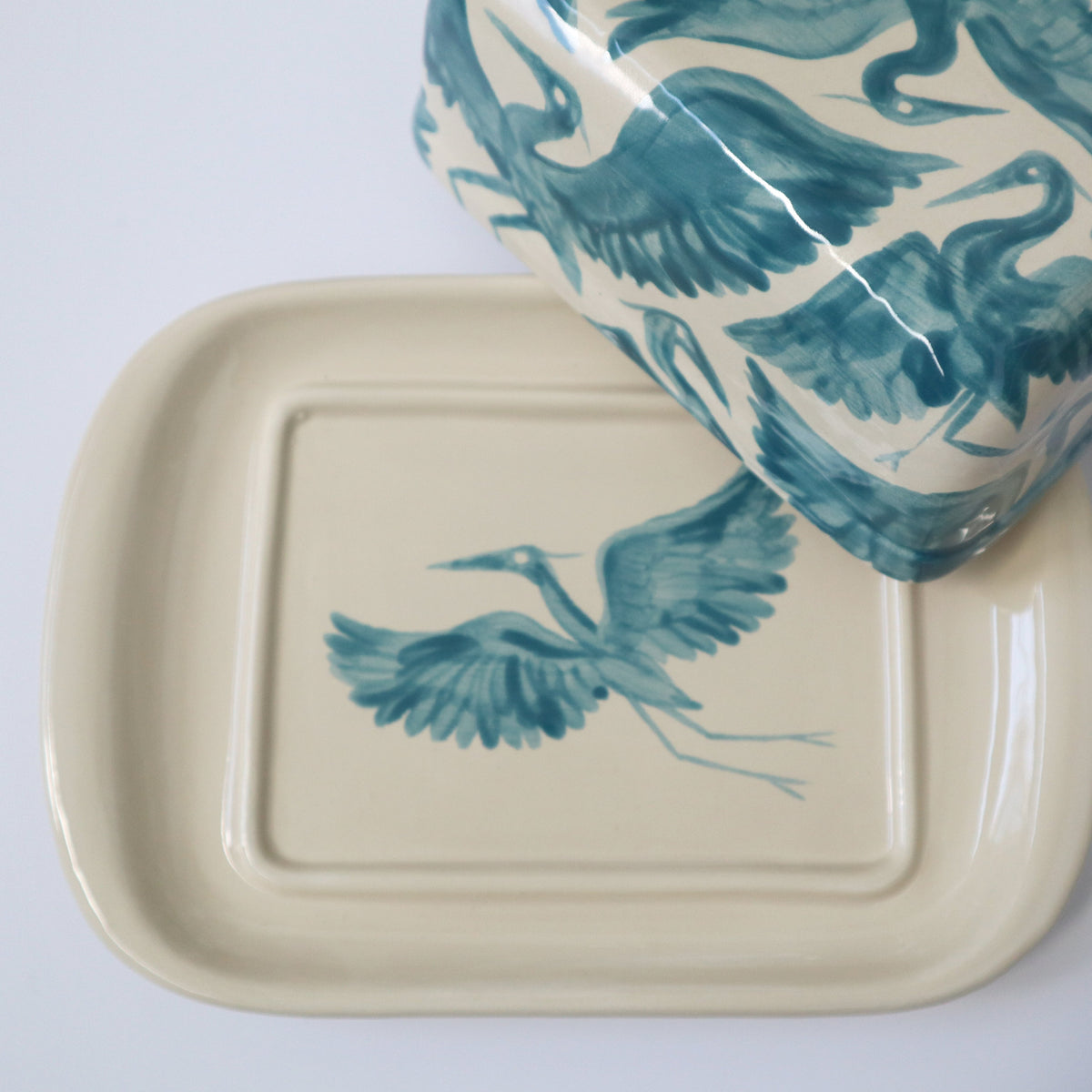 Herons Hand Painted Butter Dish - Teal