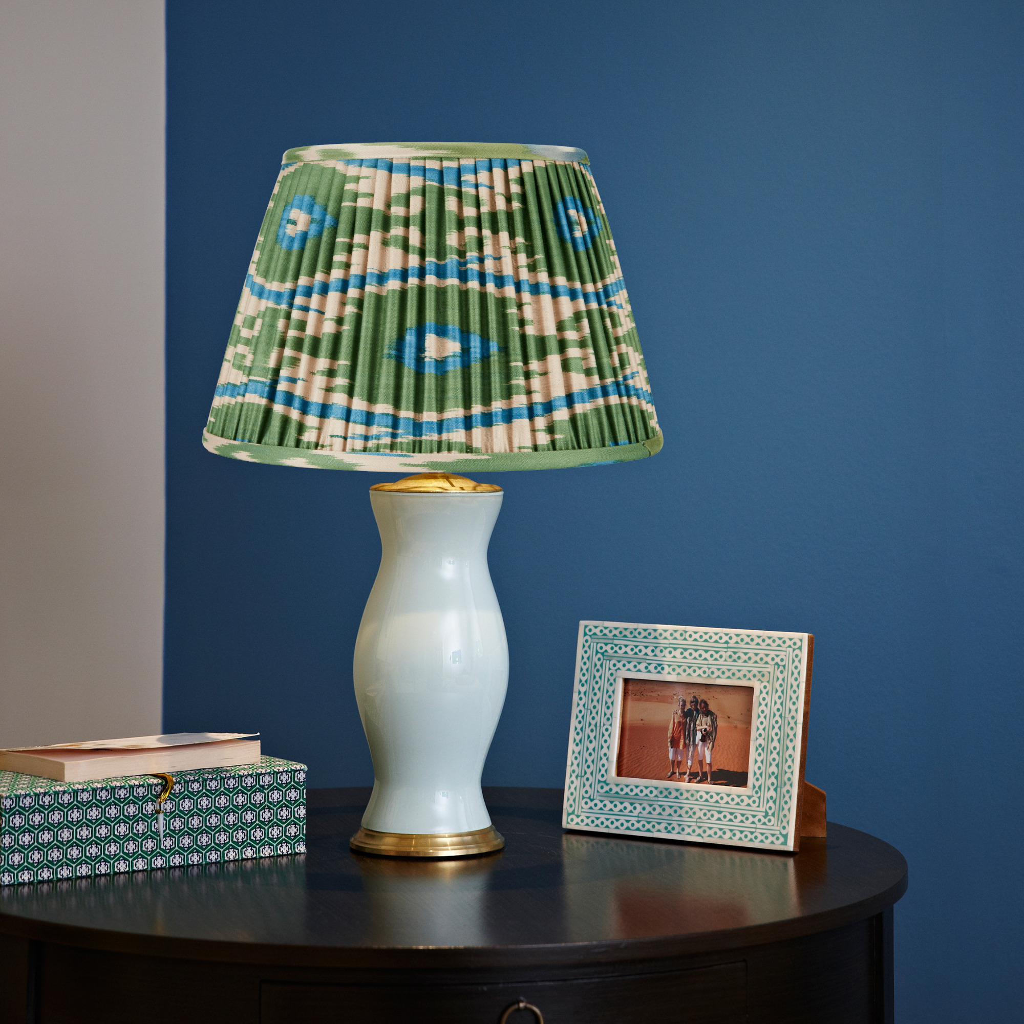 GREEN AND BLUE IKAT LAMPSHADES