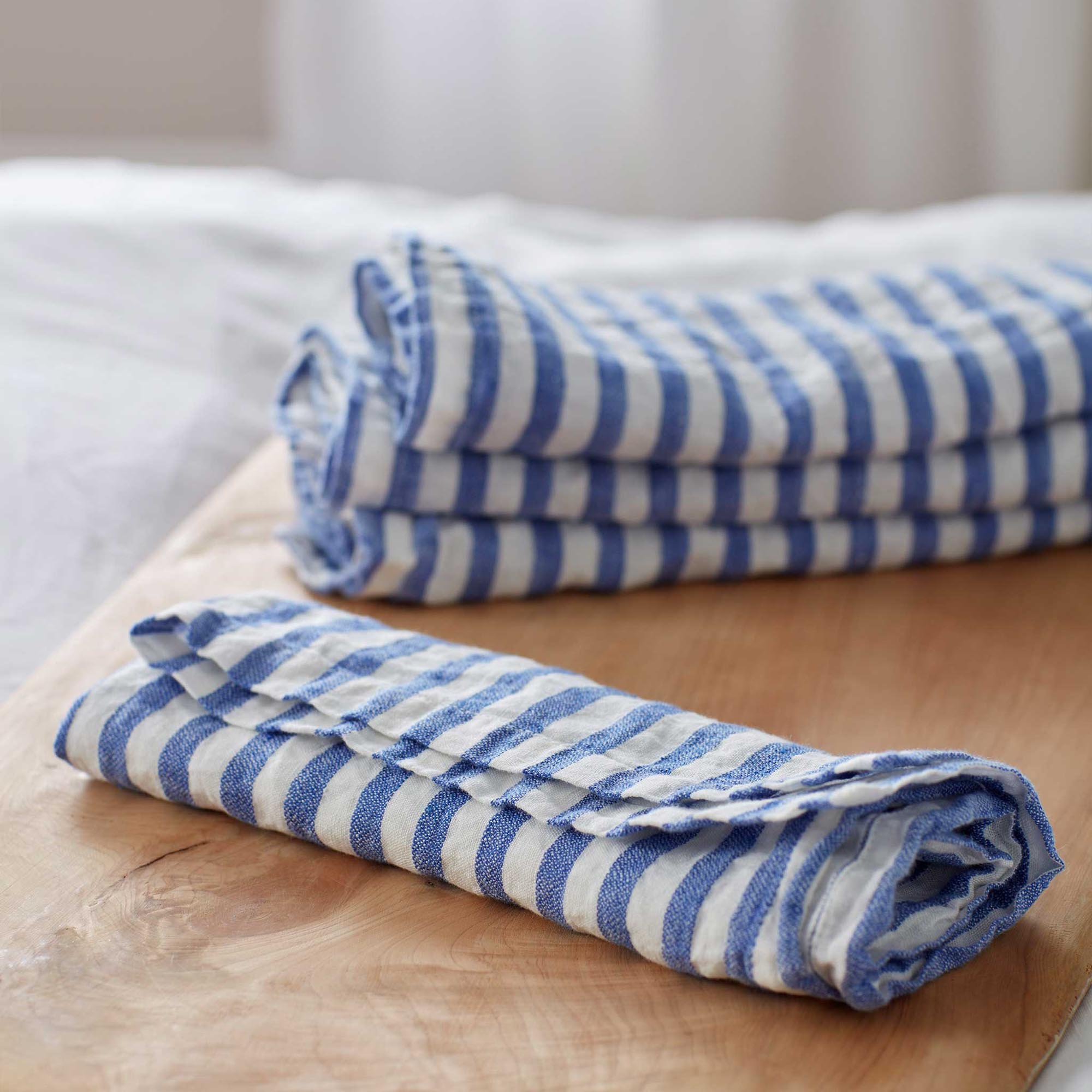 Cora Mid Stripe 100% Linen Napkins - Set of 4 | Cobalt