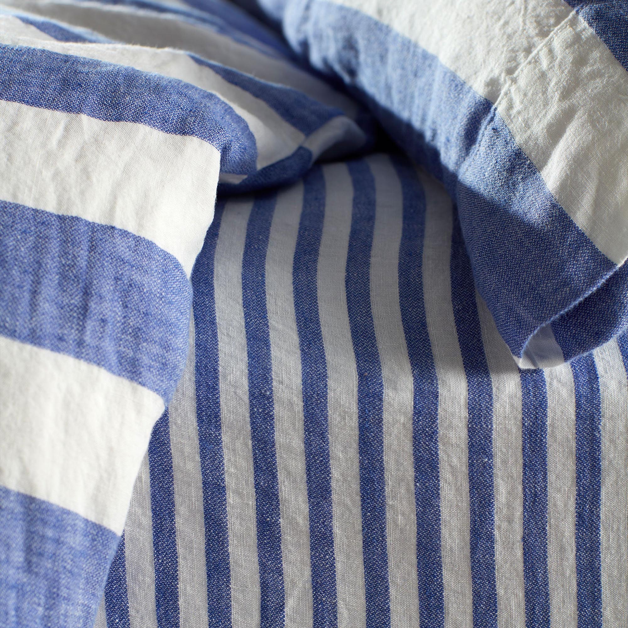 Cobalt Cora Stripe 100% Linen Fitted Sheet