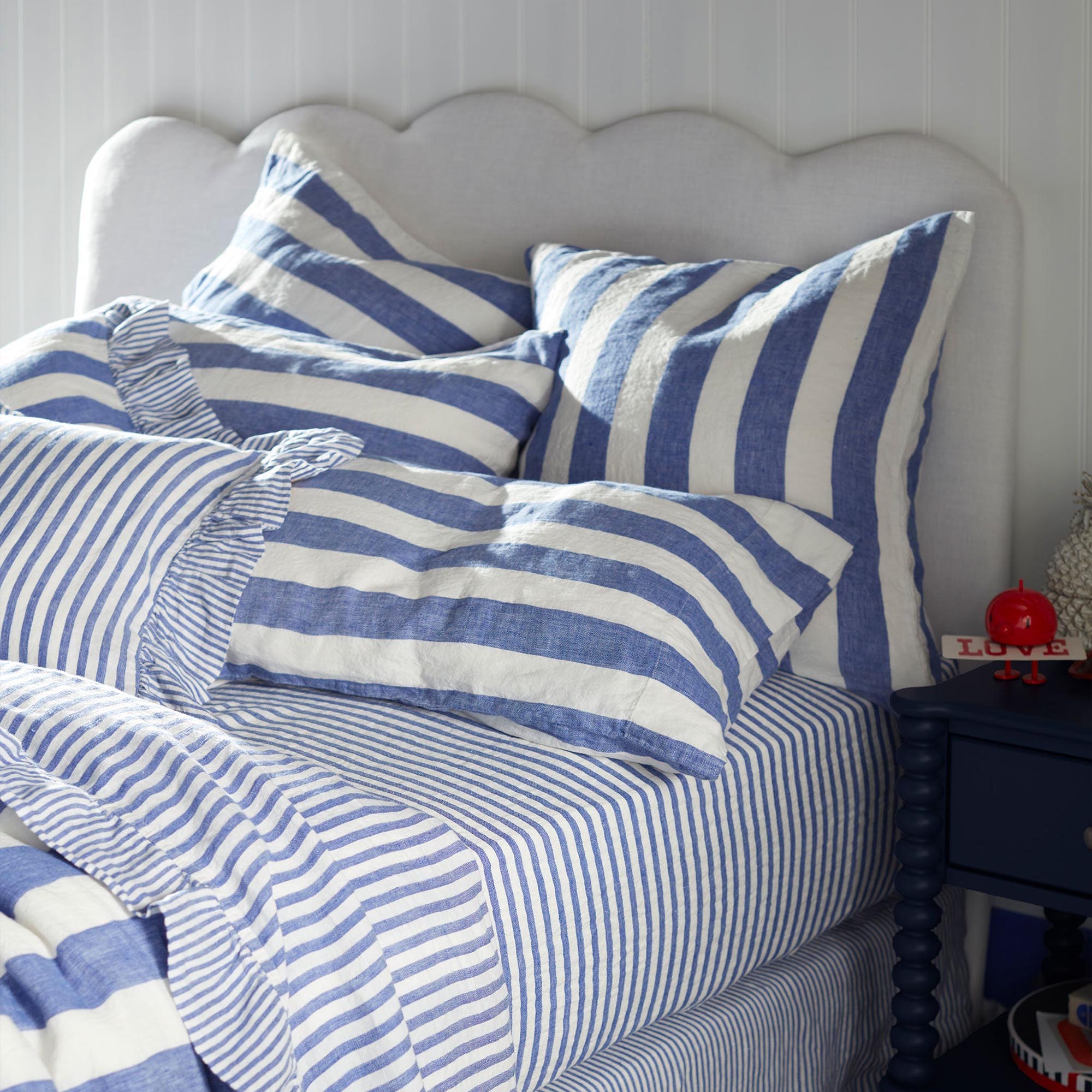 Cobalt Cora Stripe 100% Linen Housewife Pillowcase