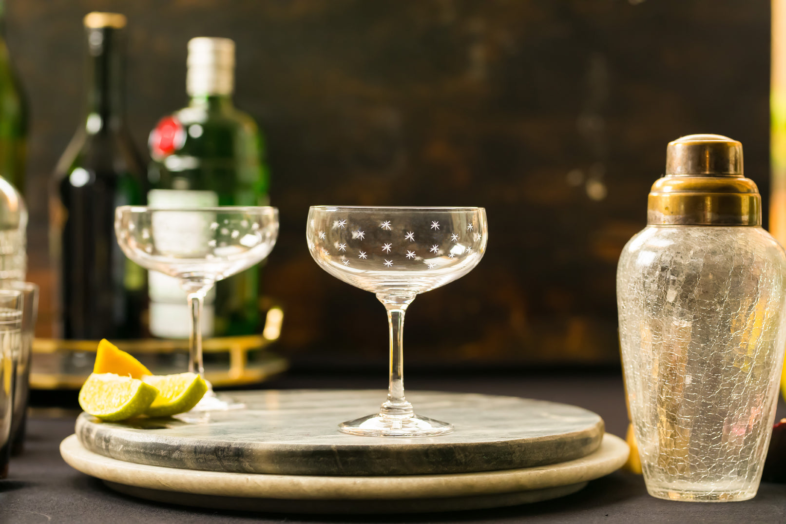 Crystal Cocktail Glasses | Engraved Stars | Set of 6