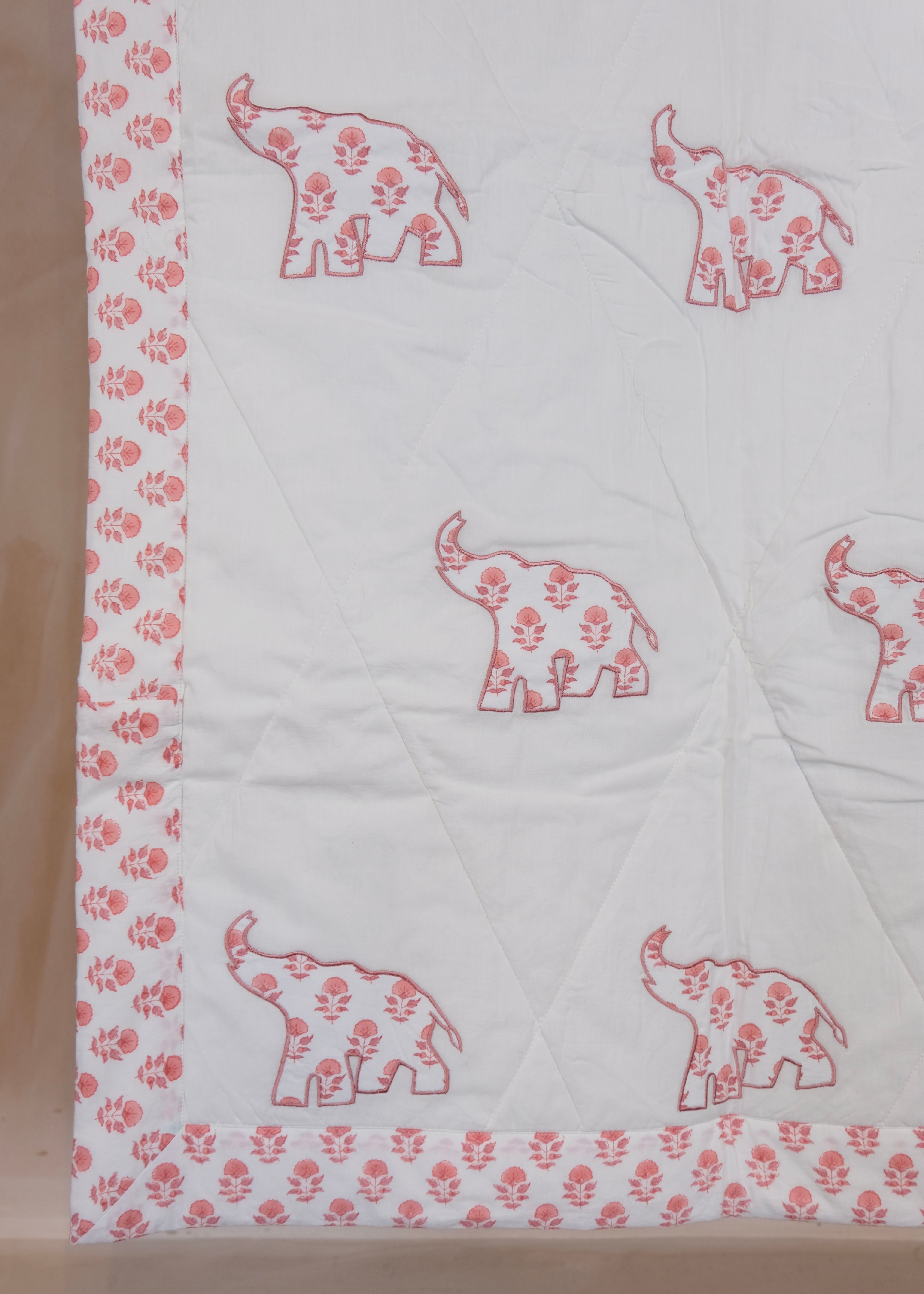 Pink Elephant Cot Quilt
