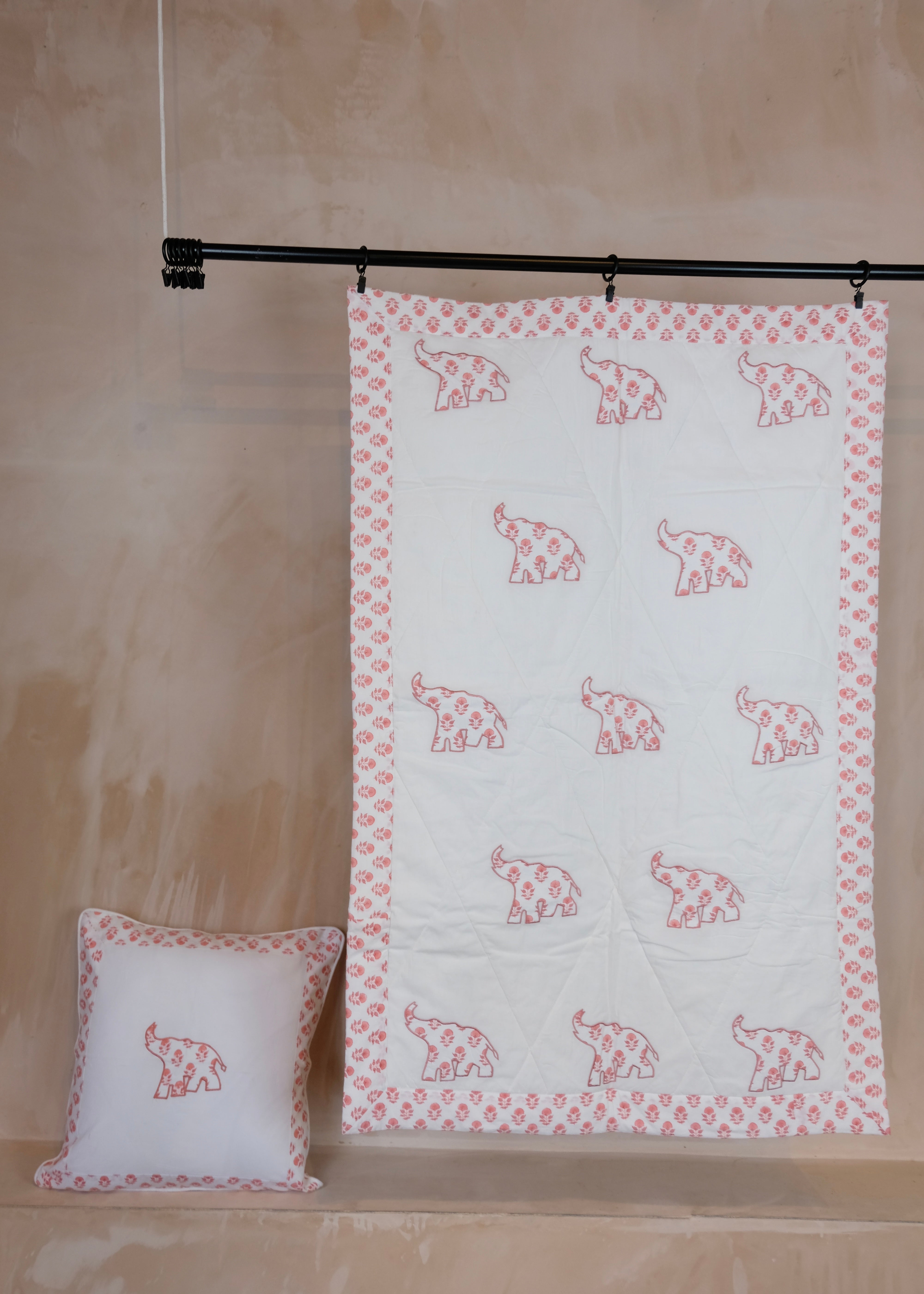 Pink Elephant Cot Quilt
