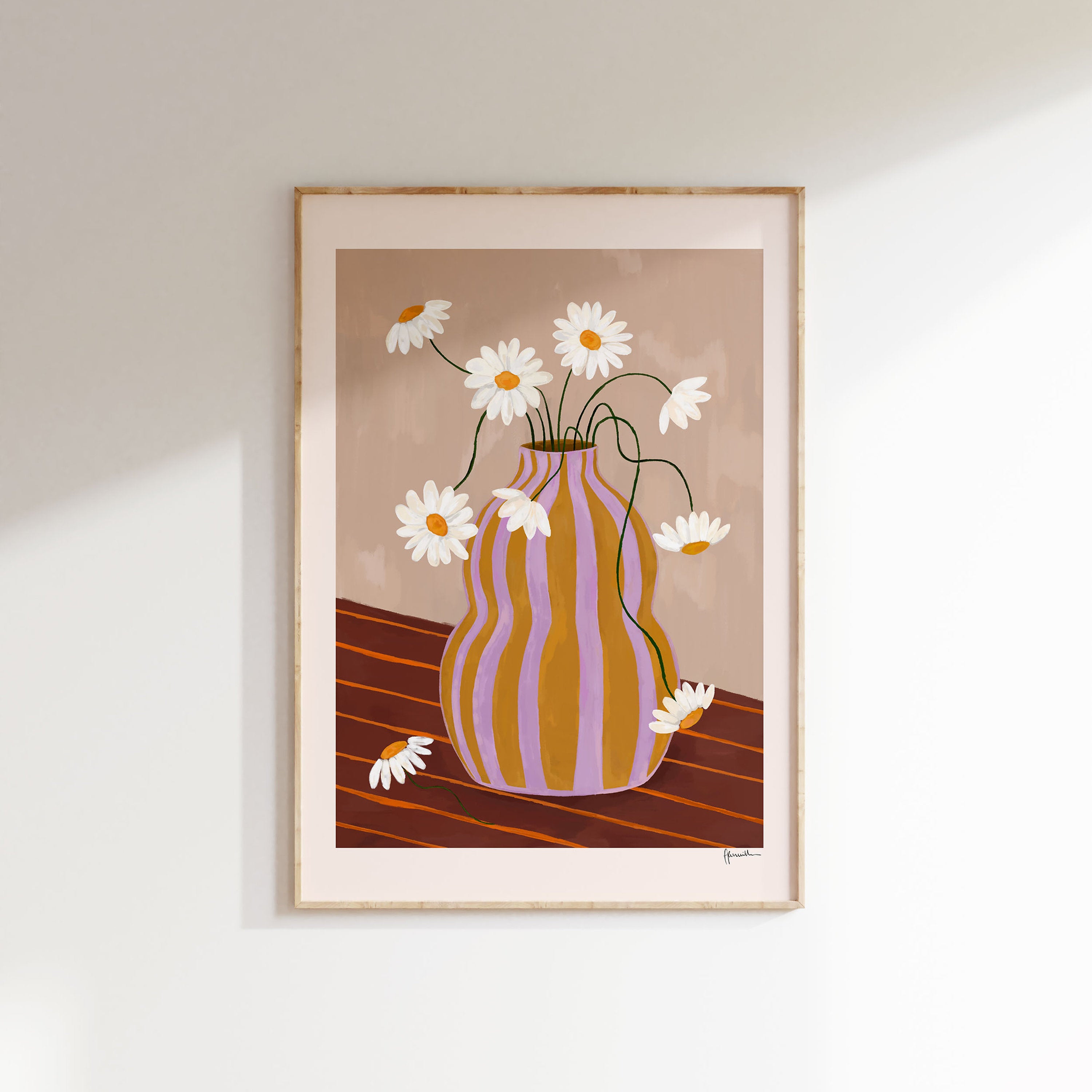 Daisies In Striped Vase