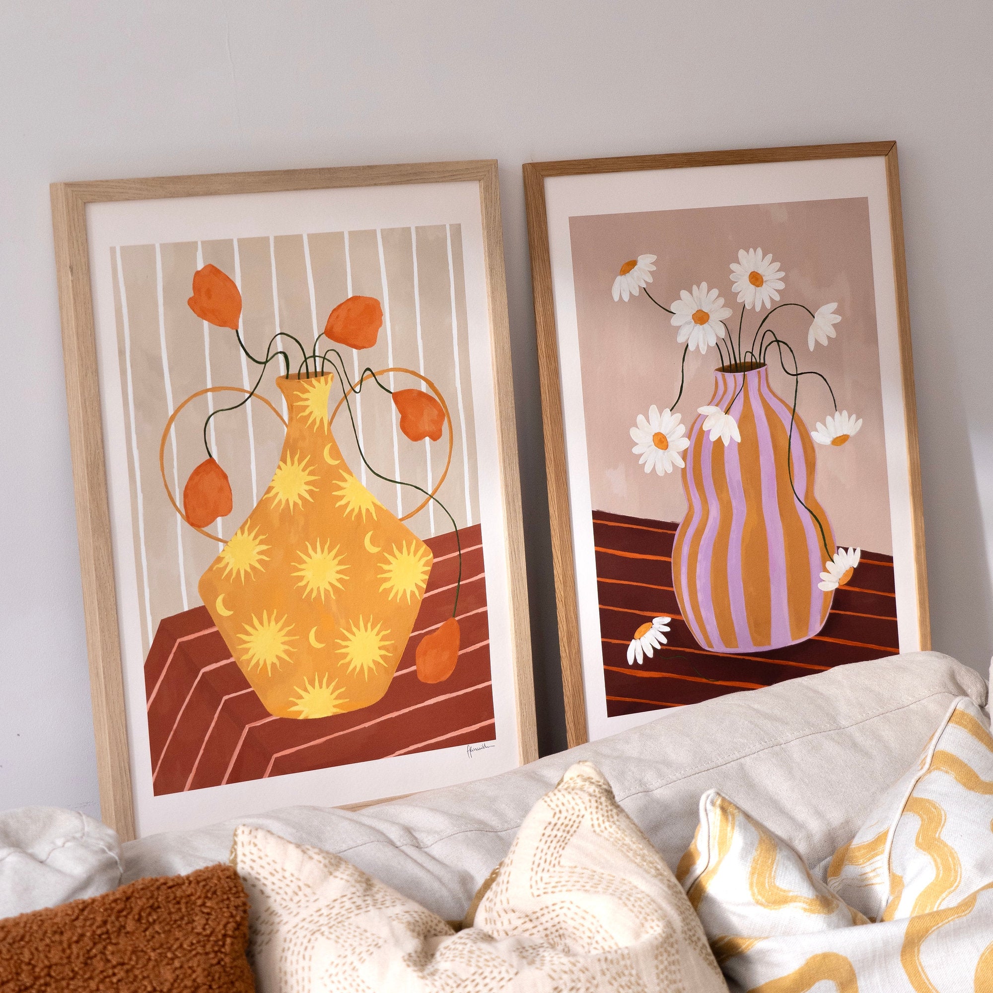 Daisies In Striped Vase