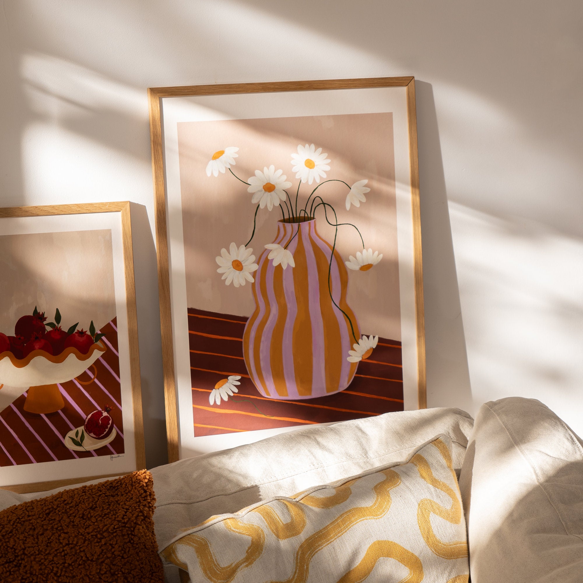 Daisies In Striped Vase