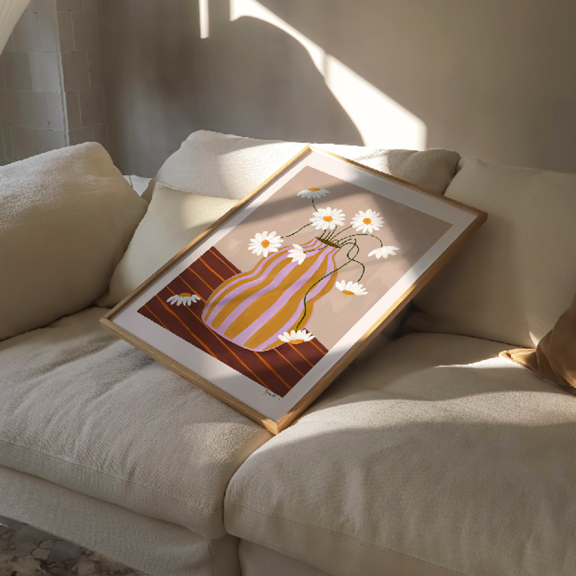 Daisies In Striped Vase