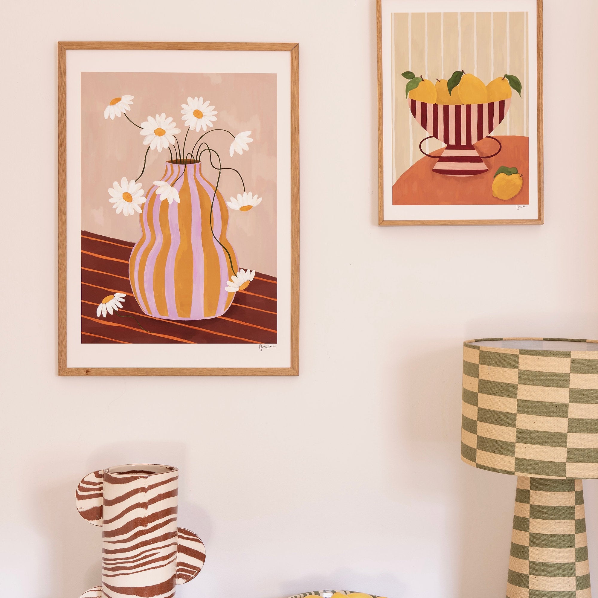 Daisies In Striped Vase