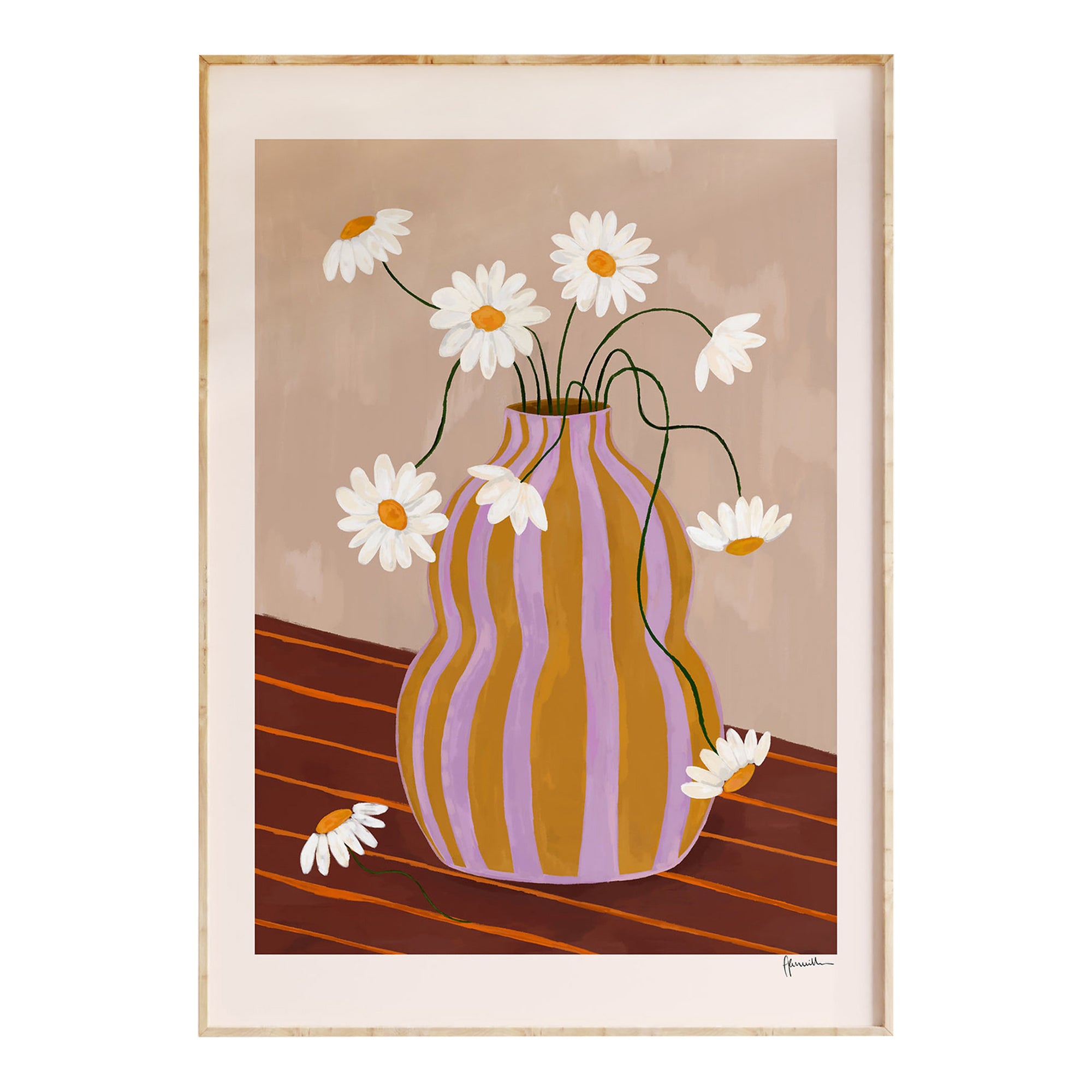 Daisies In Striped Vase