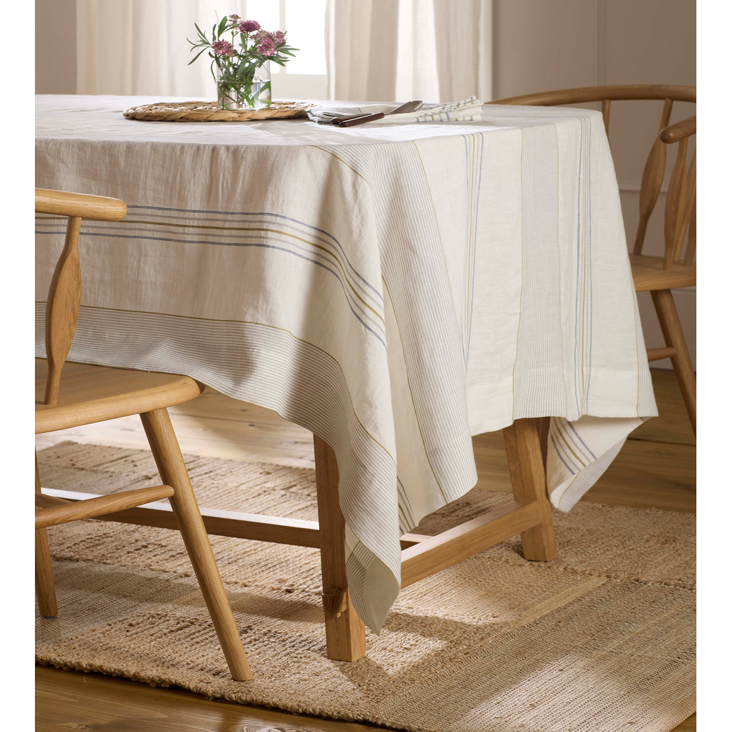 Cream Sophie Stripe 100% Linen Tablecloth