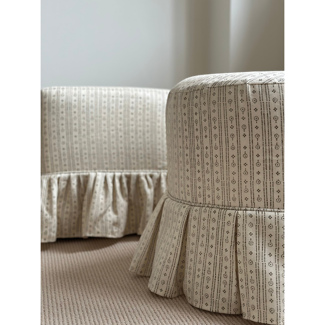 Trendel ottoman with box pleat slipcover
