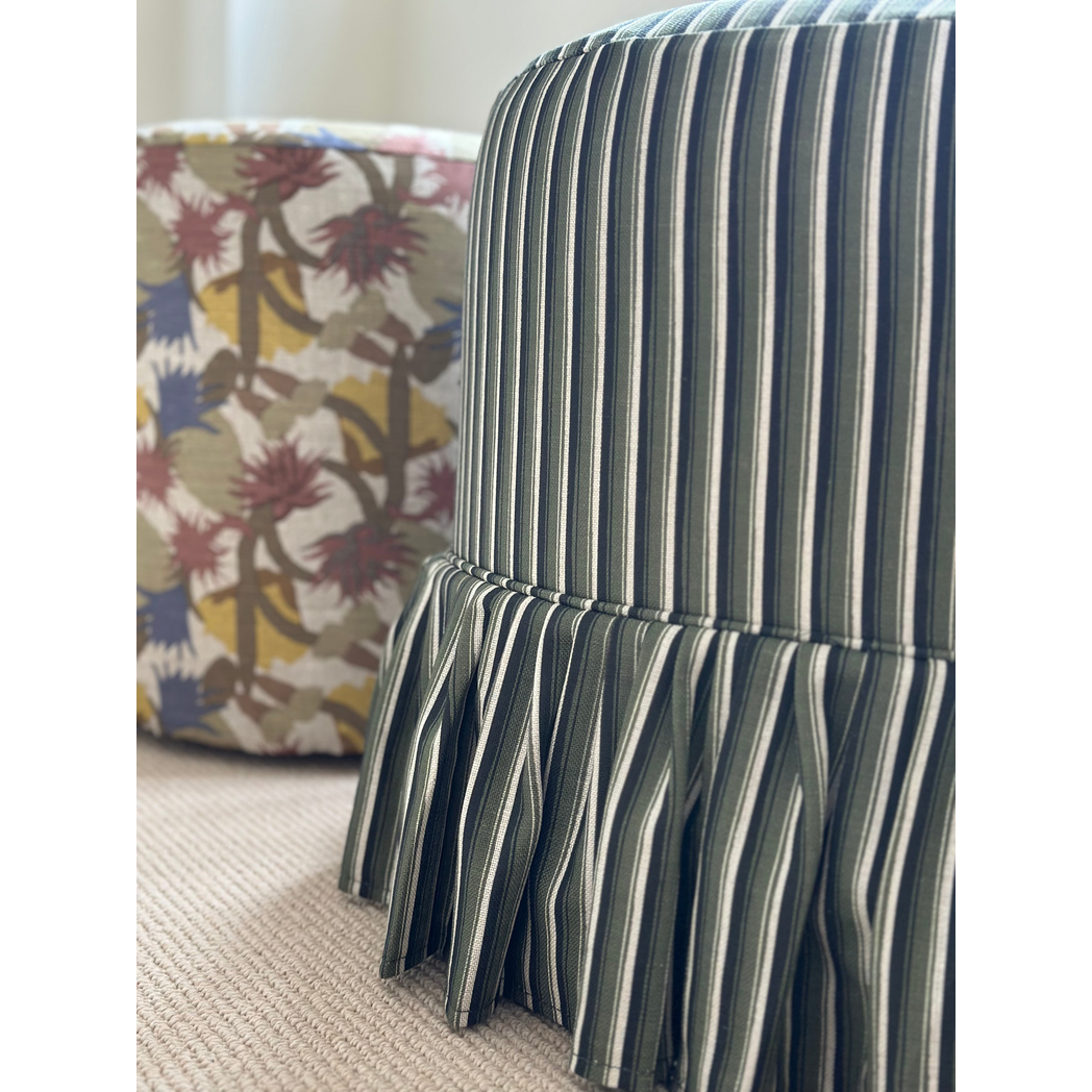 Trendel ottoman with frill slipcover