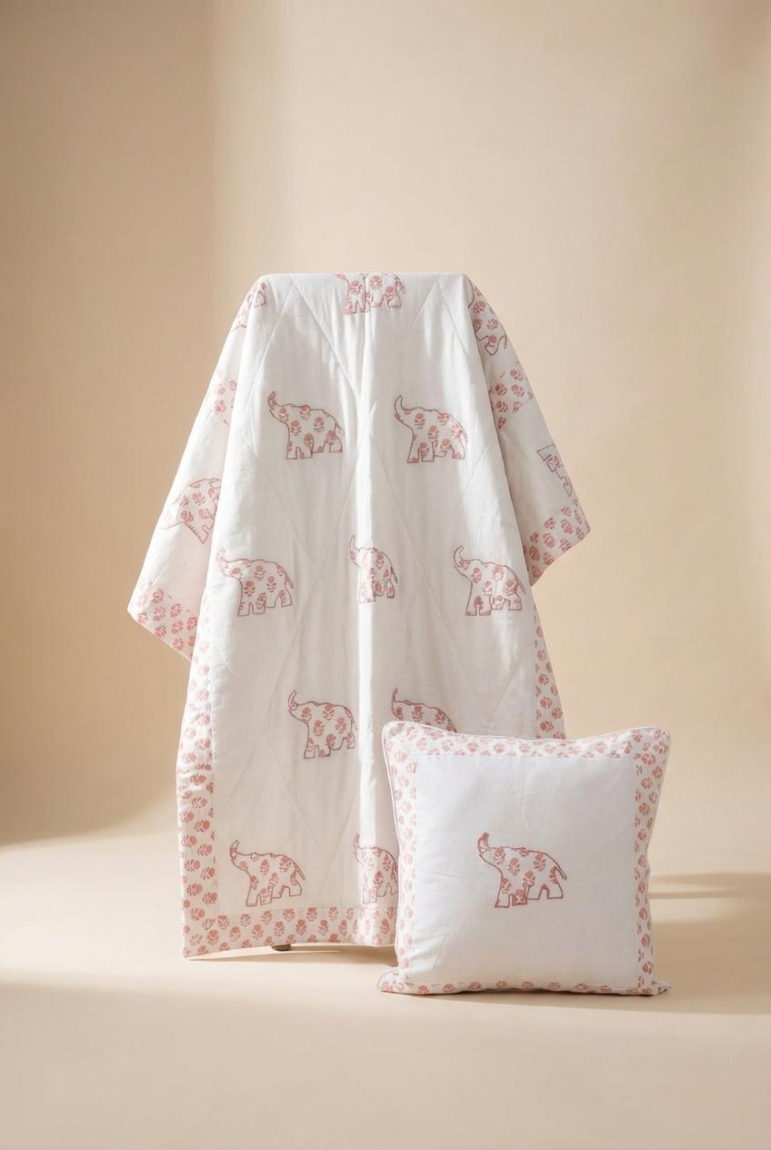 Pink Elephant Cot Quilt