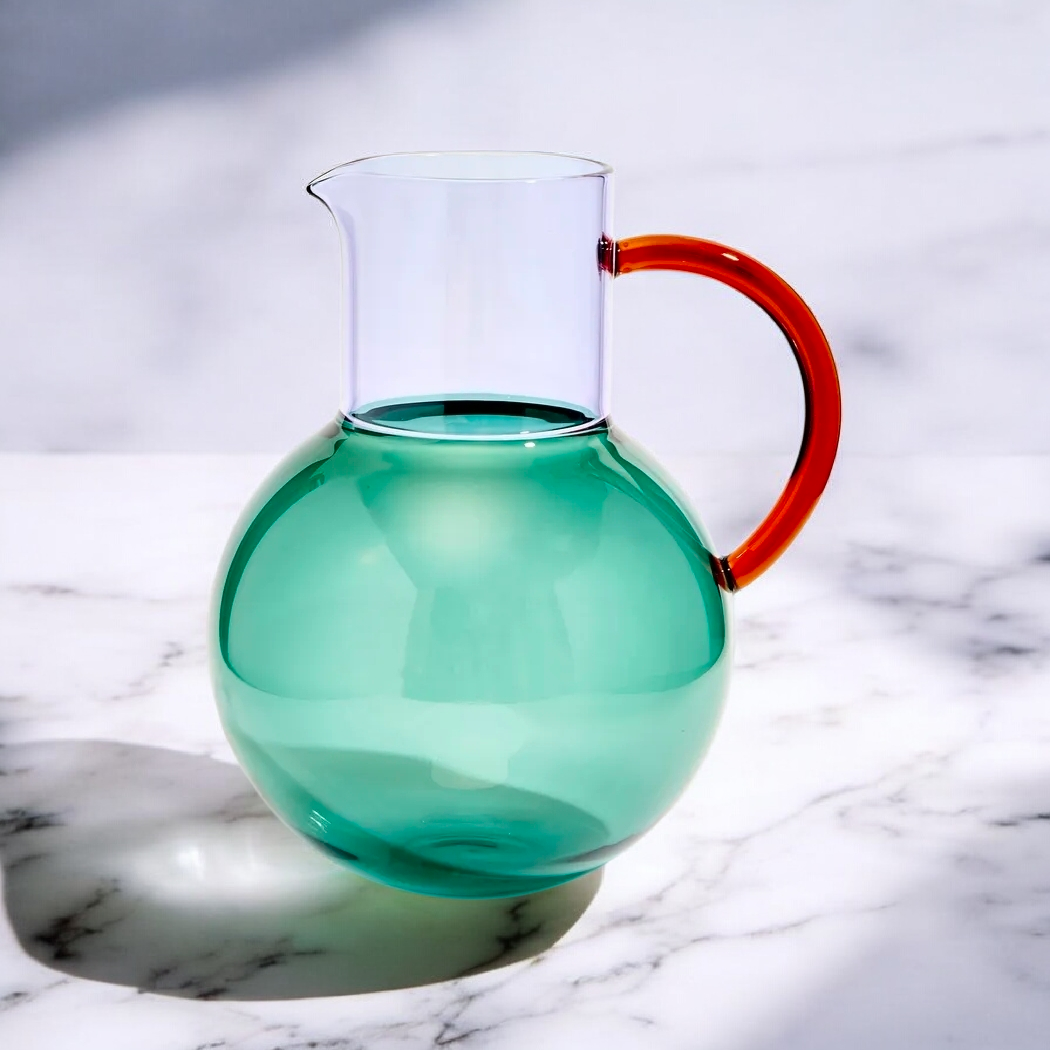 Glass Jug Large in Teal, Lilac and Amber