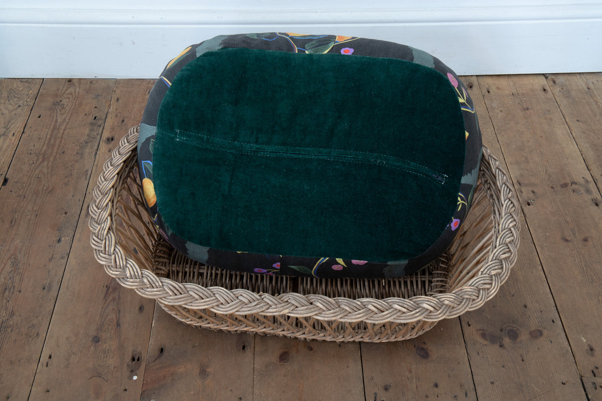 Vintage Dog / Cat pet basket with printed Citrons linen cushion