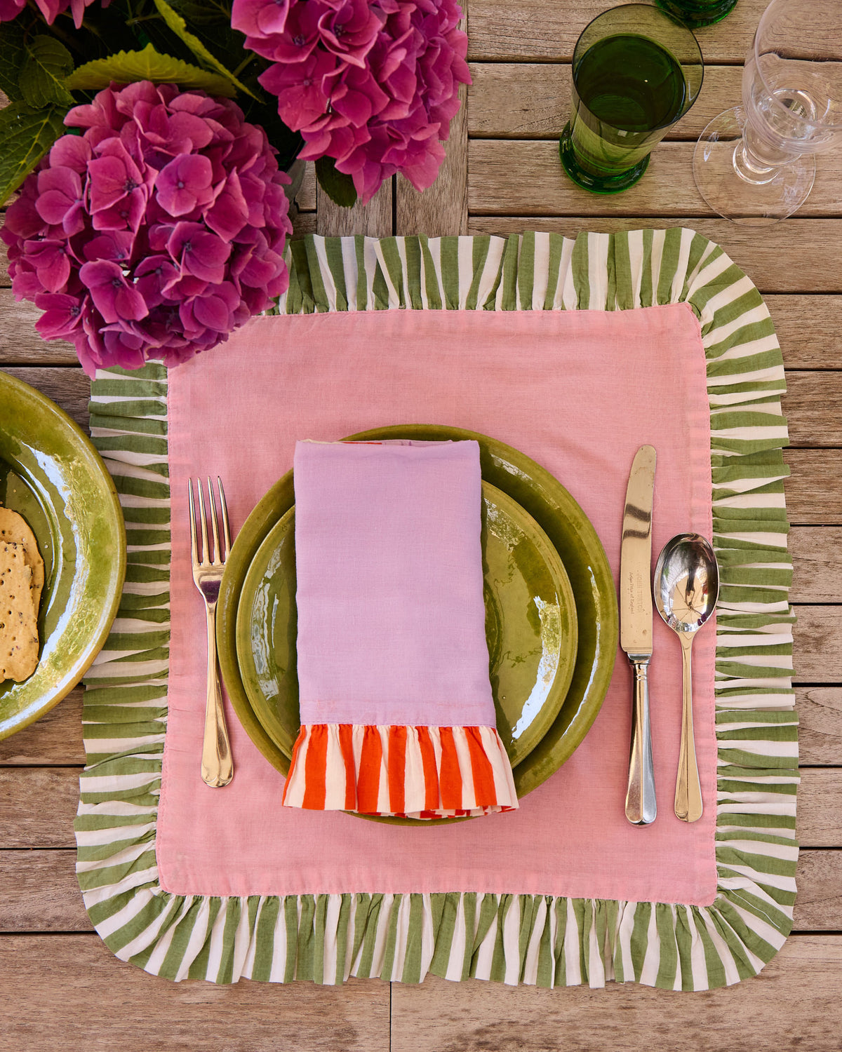 Pair of Ruffle Napkins, Powder Pink & Sage