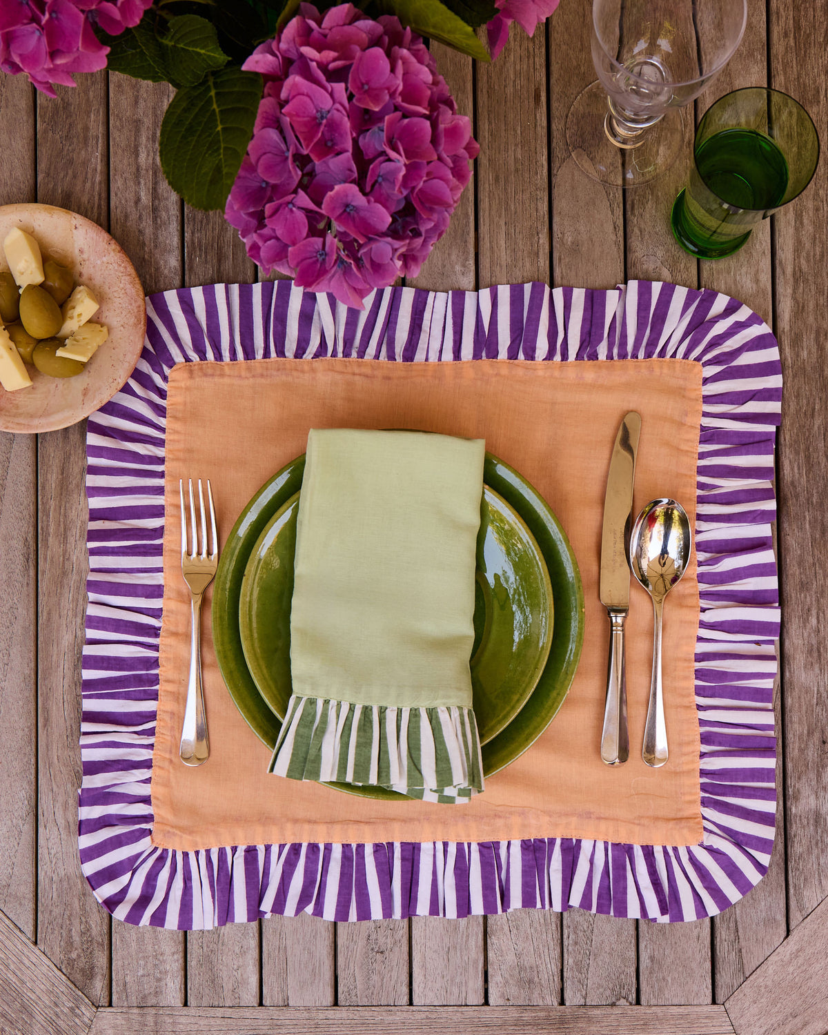 Pair of Ruffle Napkins, Mint & Forest Green