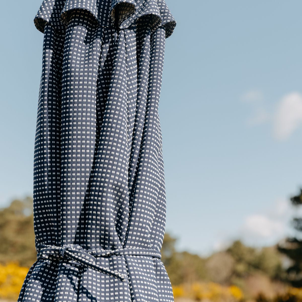 Dots & dashes embroidered parasol with valance