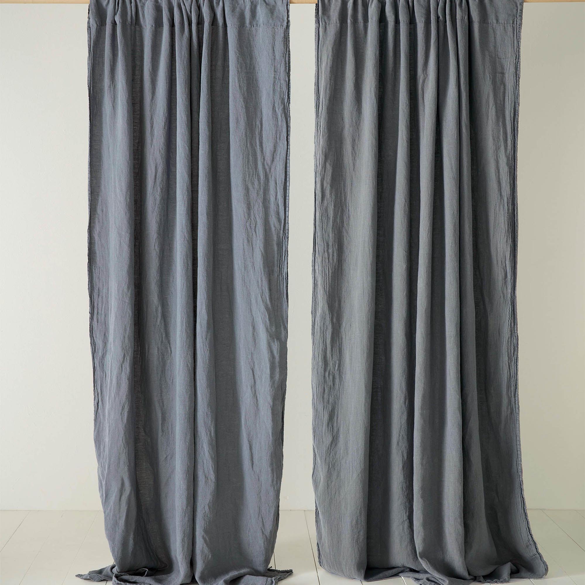French Blue 100% Linen Loop Top Curtain (Single)