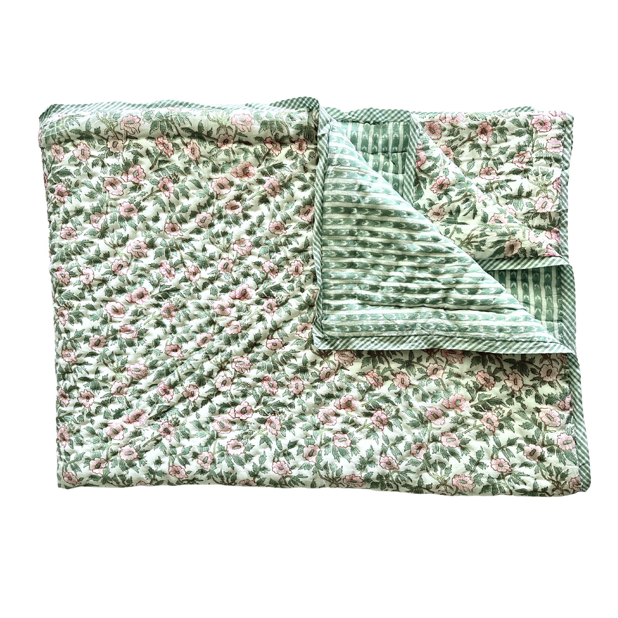 Green and Pink Floral Quilt