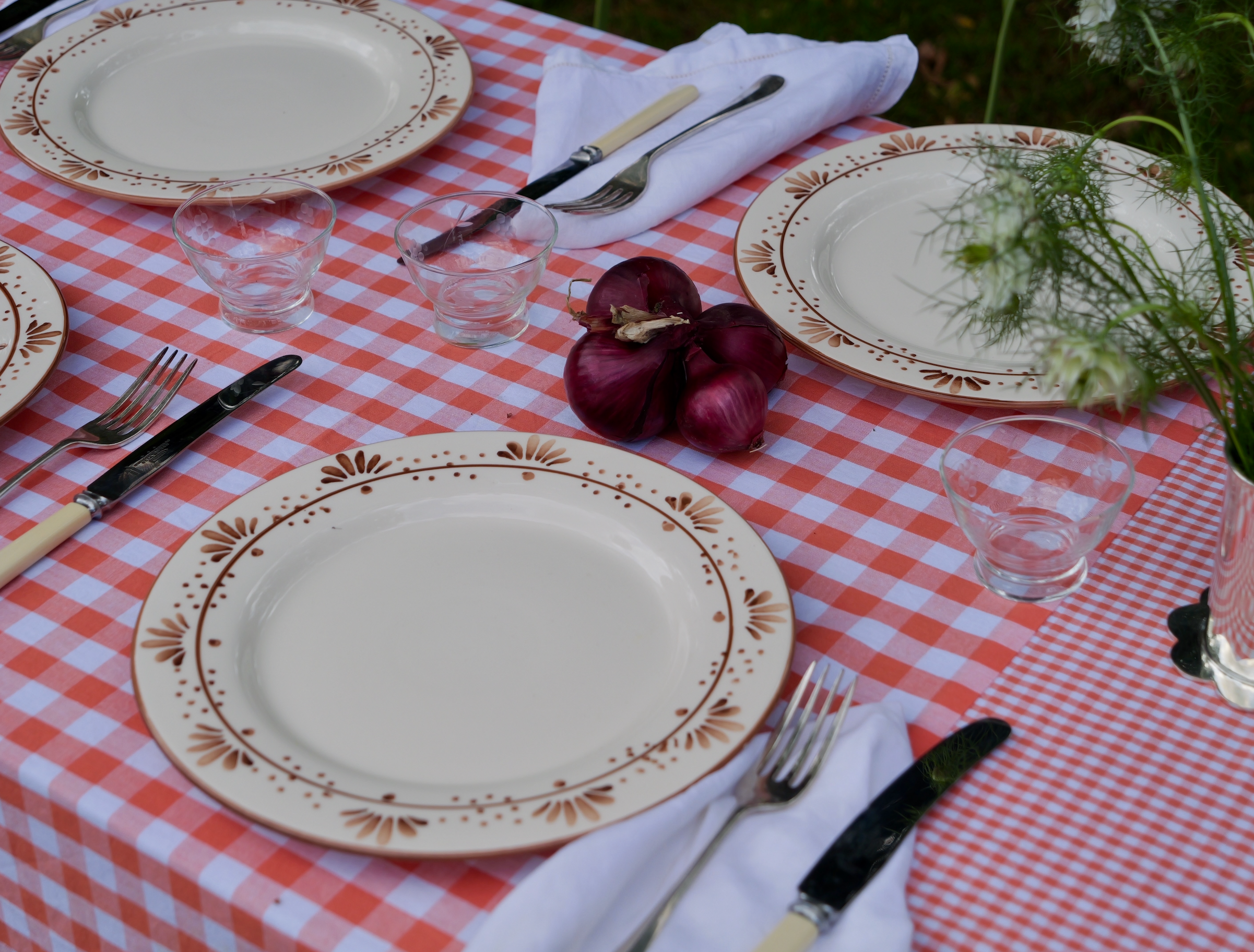 Patchwork Gingham Orange Cotton Tablecloth, 140 x 240cm