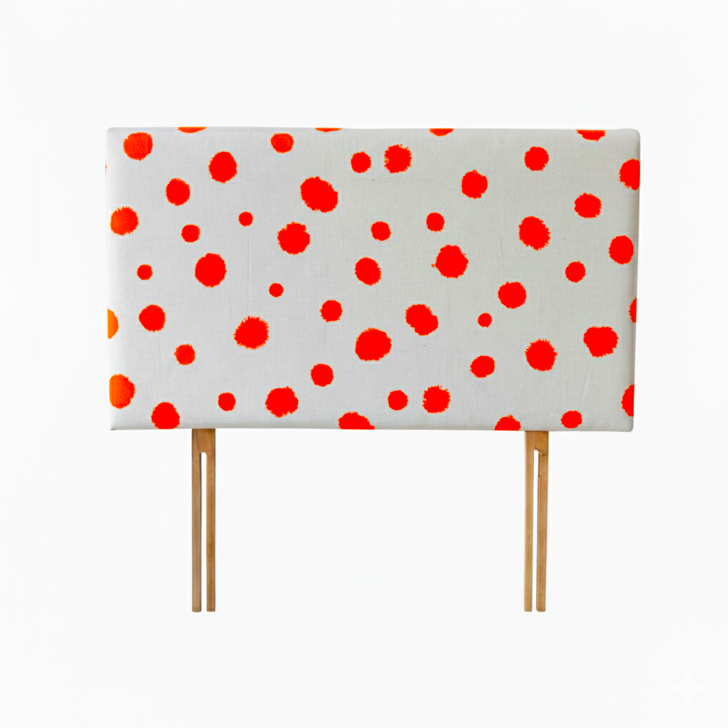 Hand-painted Upholstered Linen Headboard in Polka Dot print Single size