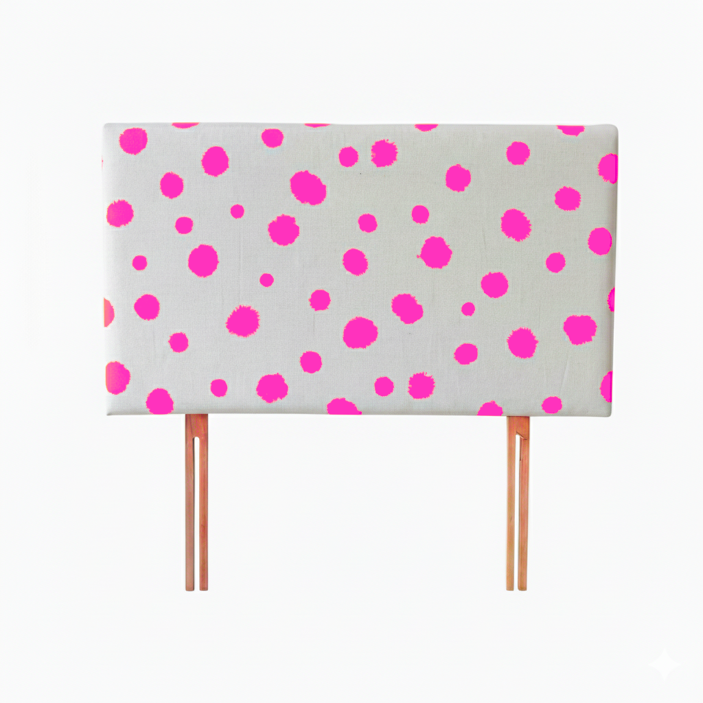Hand-painted Upholstered Linen Headboard in Polka Dot print Single size