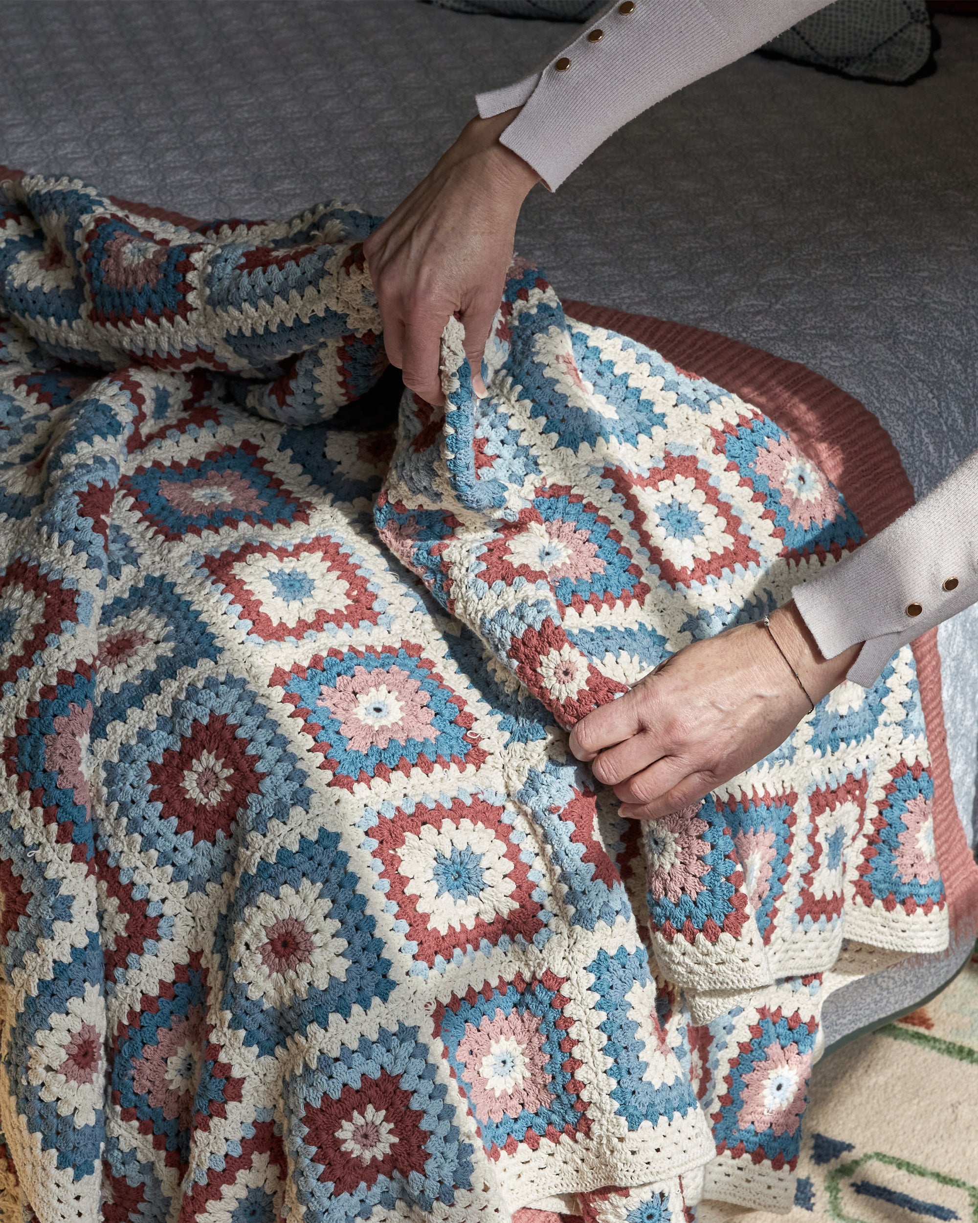Wool Blue And Pink Blanket Crochet Throw Blue And Pink