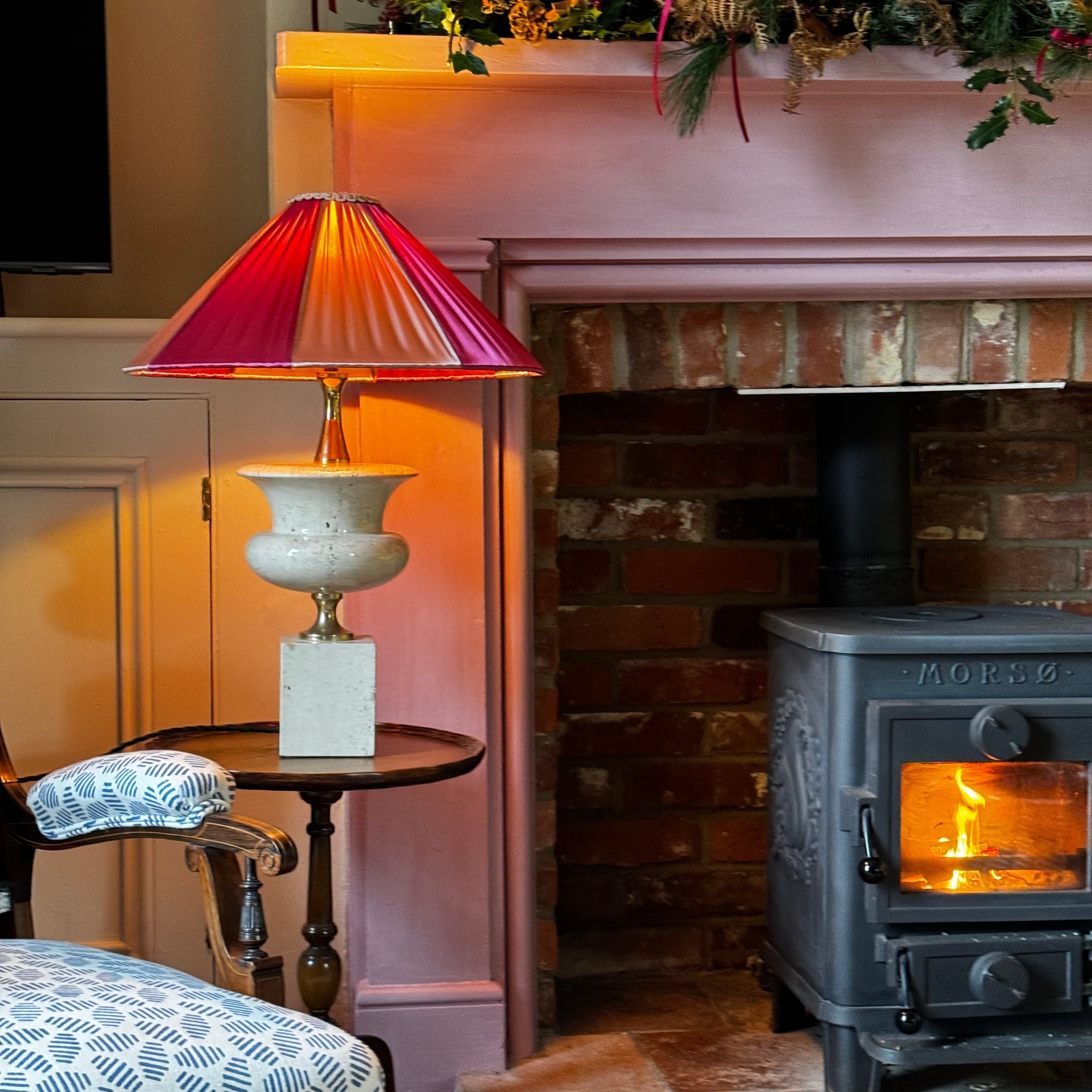 The Stripy Shade - Raspberry & Rose Pleated Lampshade / Pendant