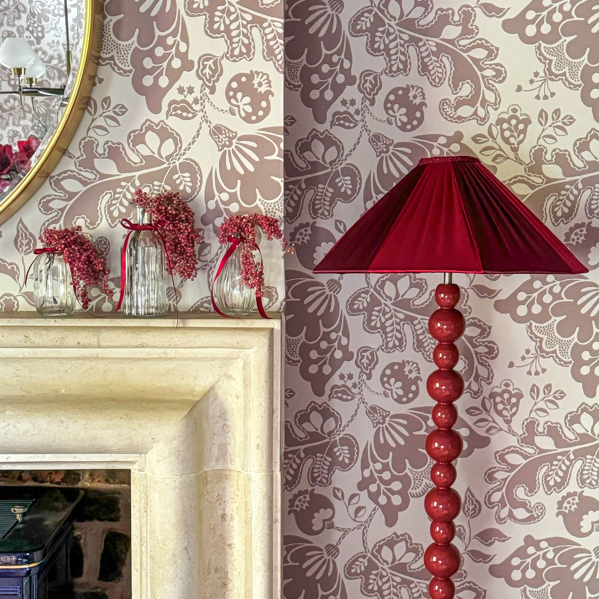 The Stripy Shade - Burgundy & Berry Pleated Lampshade / Pendant