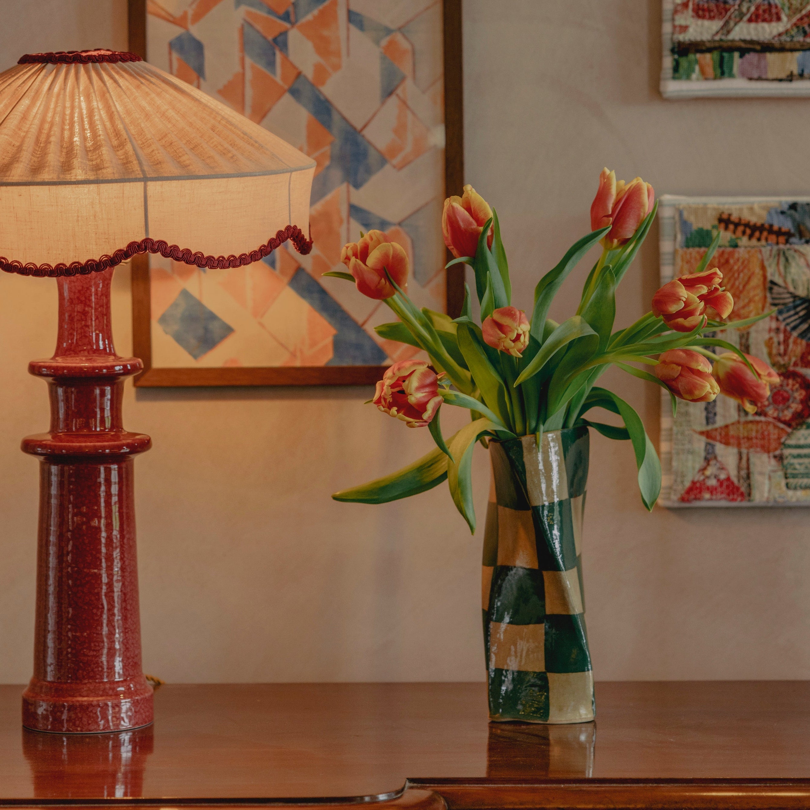 Green Check Twist Vase