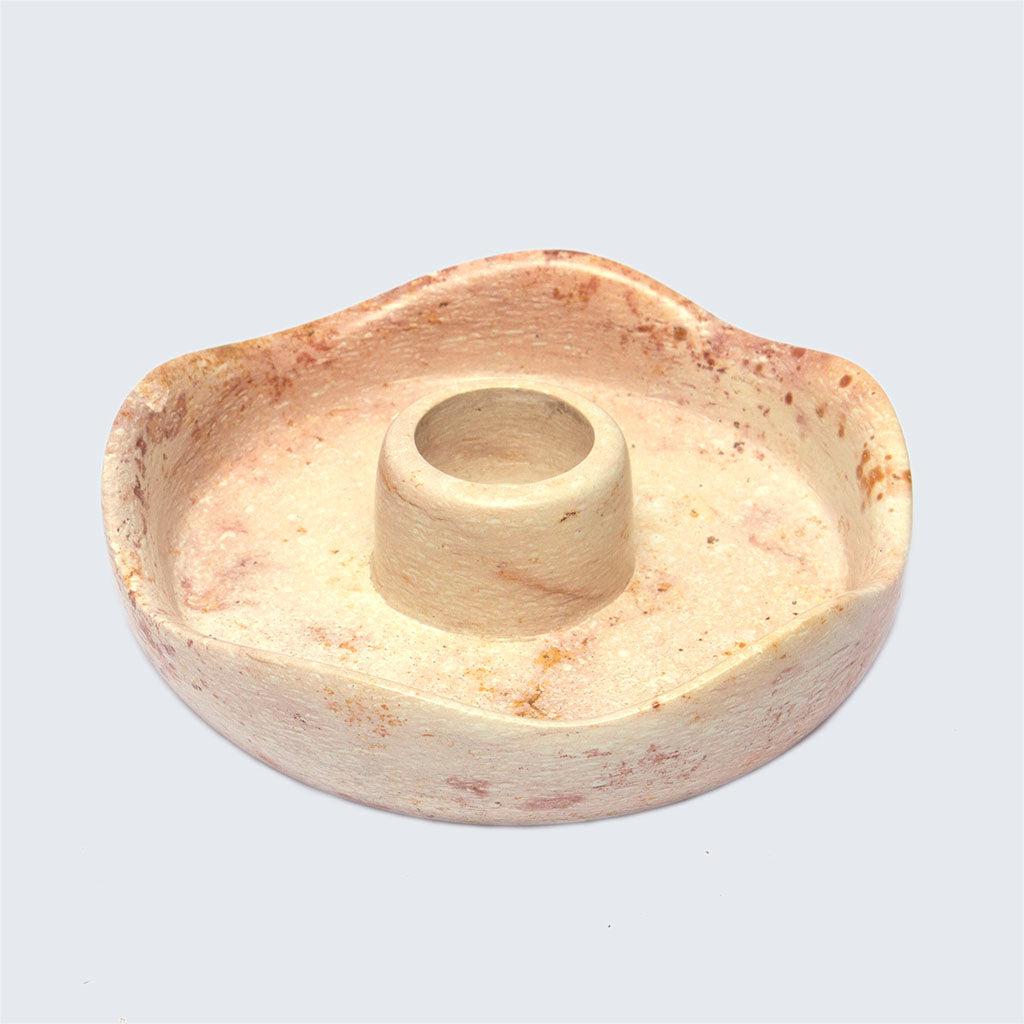 Kenyan Soapstone Candle Holder 'Marbled Pink'