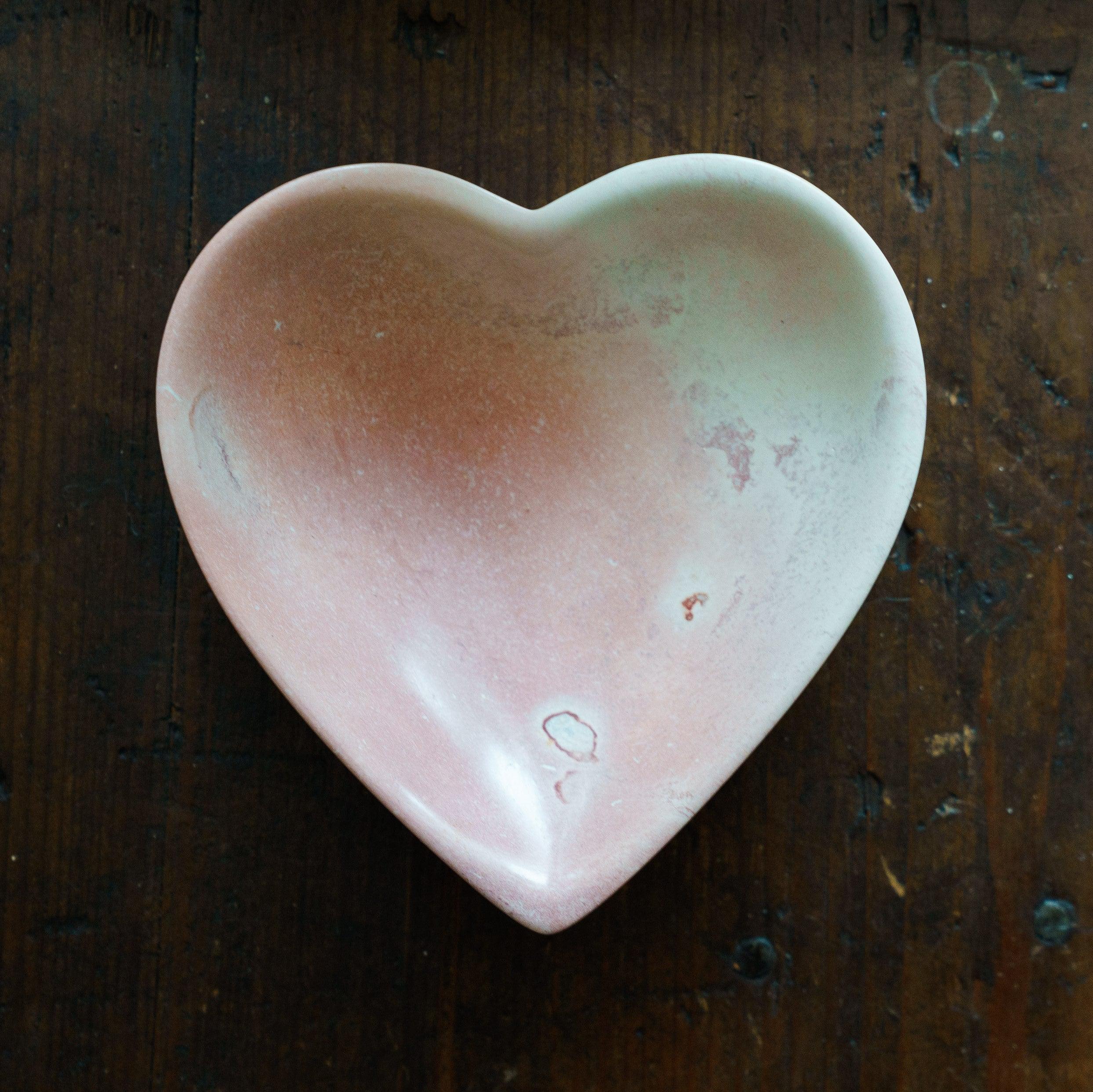 Kenyan Soapstone Heart Dish 'Marbled Pink'