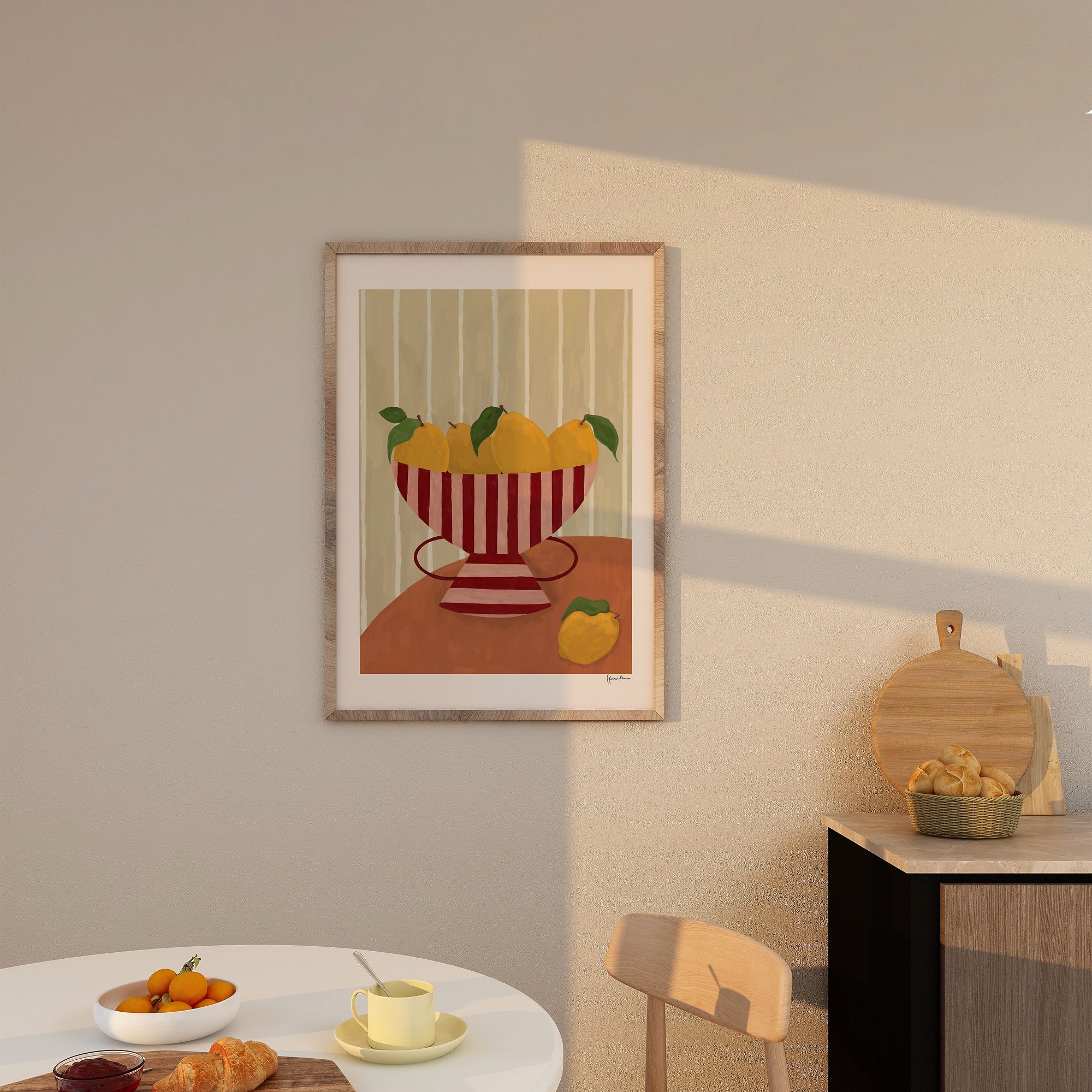 Lemons In Striped Bowl