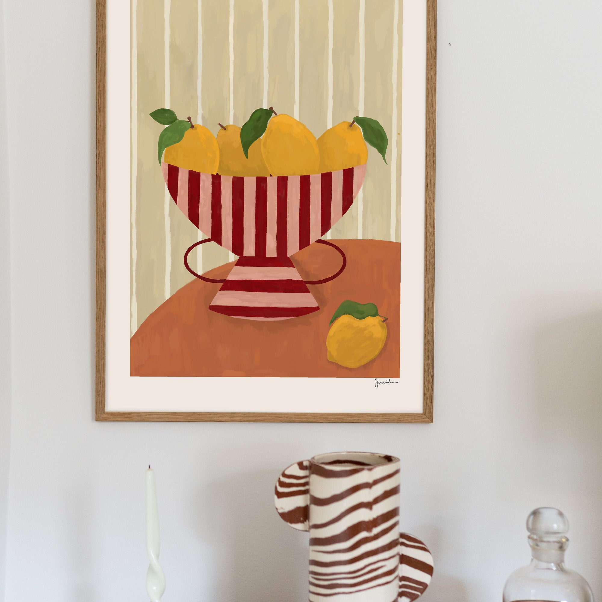 Lemons In Striped Bowl