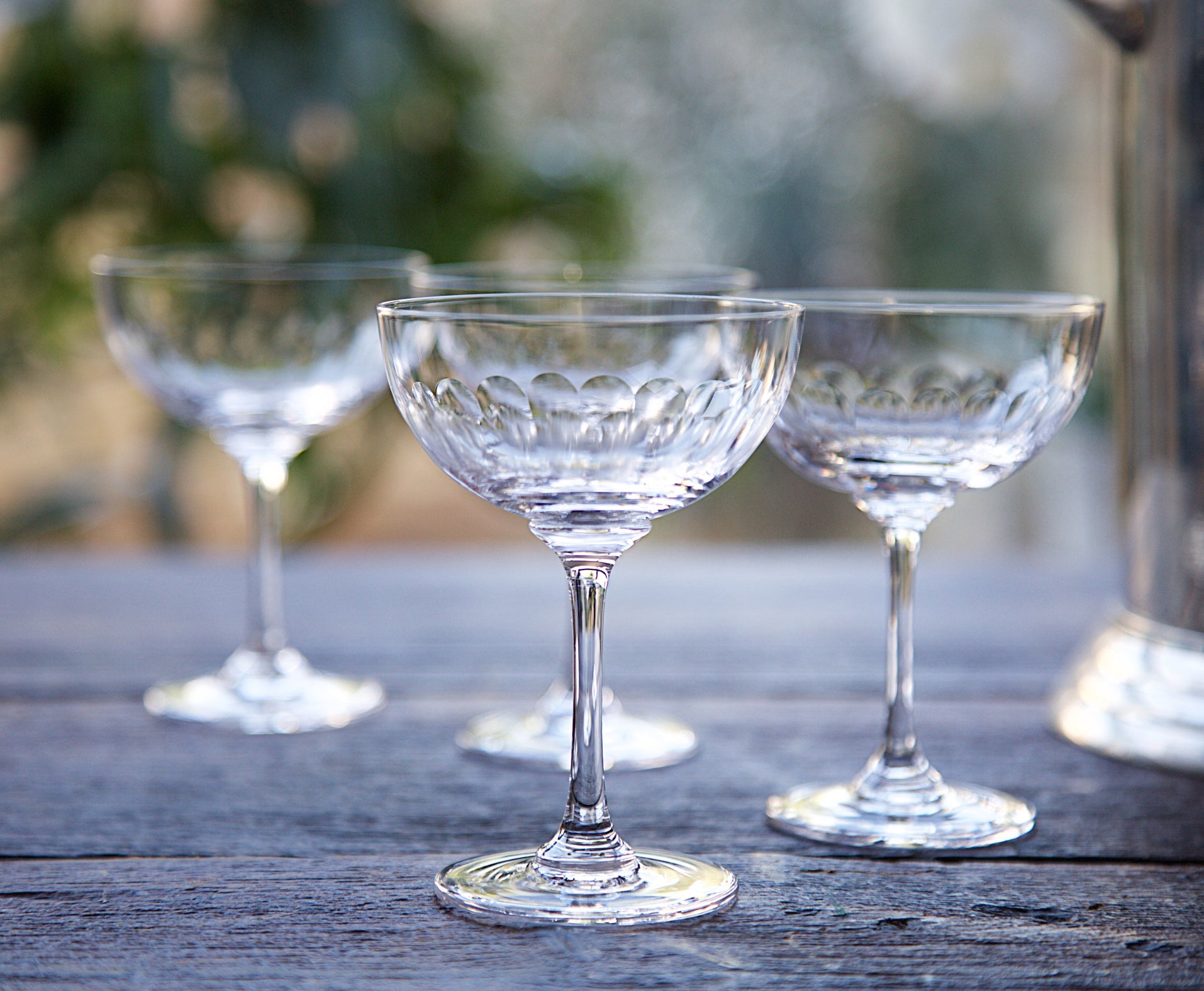 Crystal Champagne Coupes | Handcut Lens Design