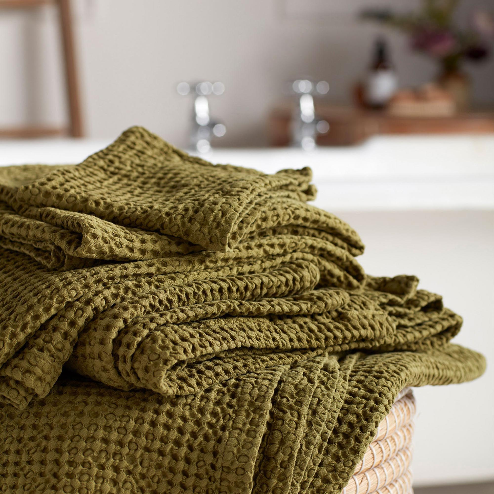 100% Cotton Waffle Towels | Moss Green