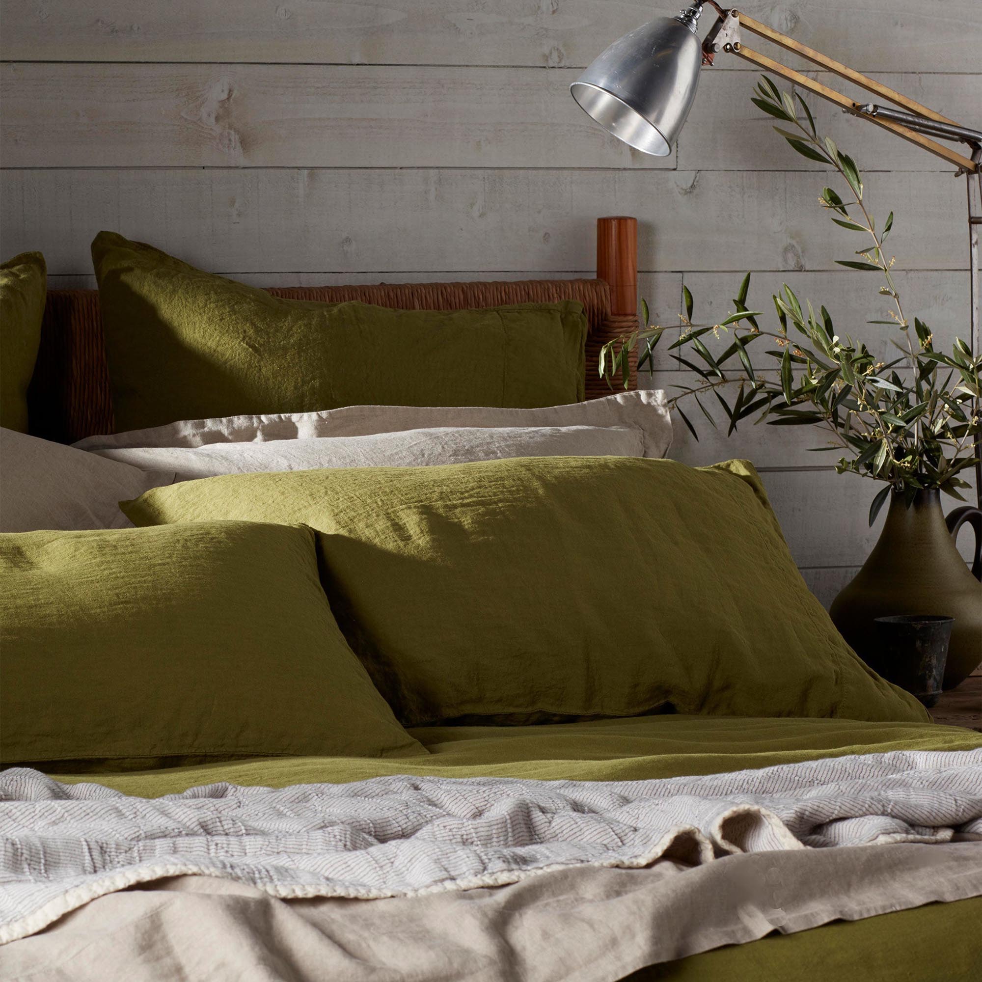 Moss Green 100% Linen Housewife Pillowcase