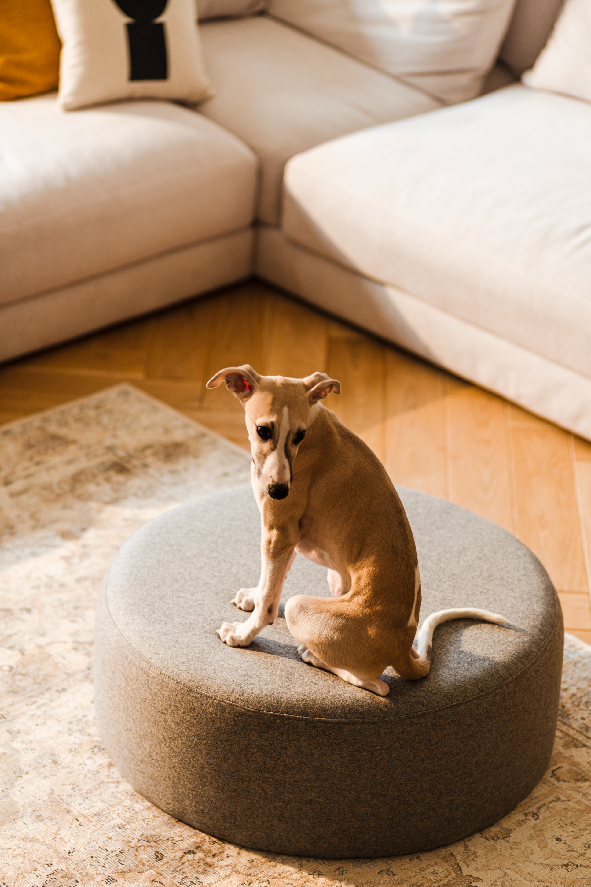 Folk Wide Pouf | Beige