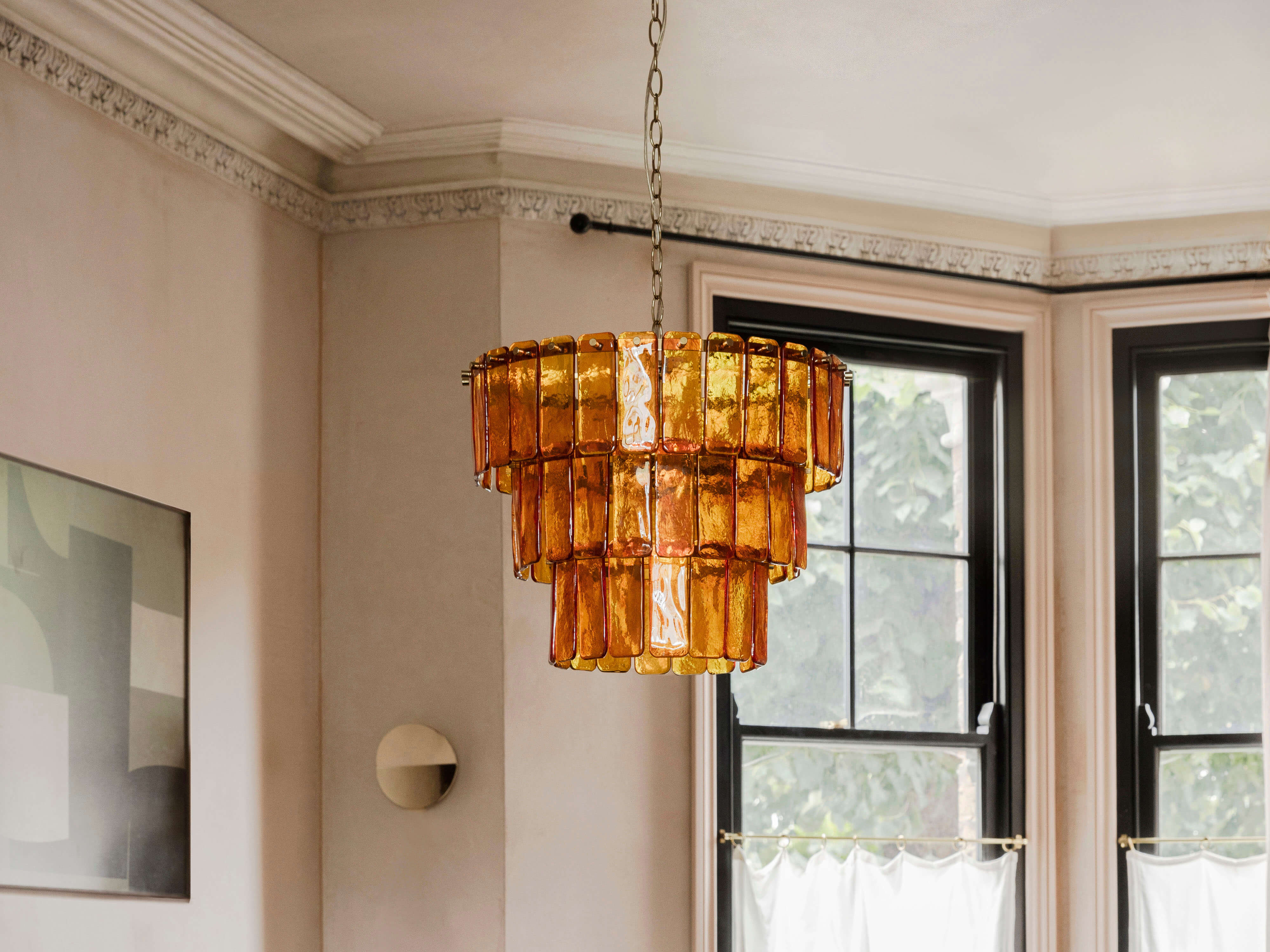 Amber Glass 3-Tiered Chandelier