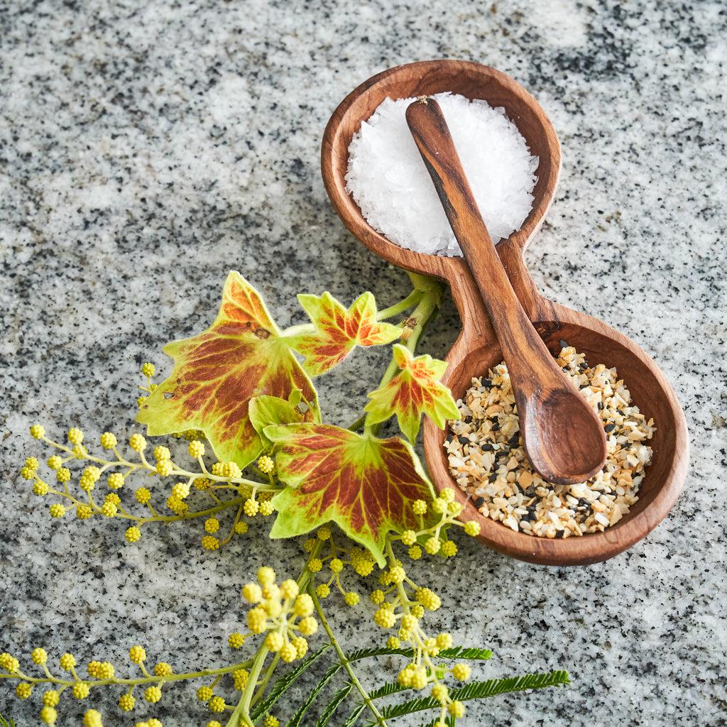 Olive Wood Double Bowl With Spoon